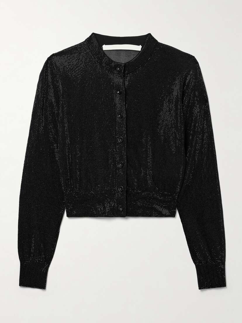 Alexander Wang Cropped Crystal-embellished Jersey Cardigan - x large