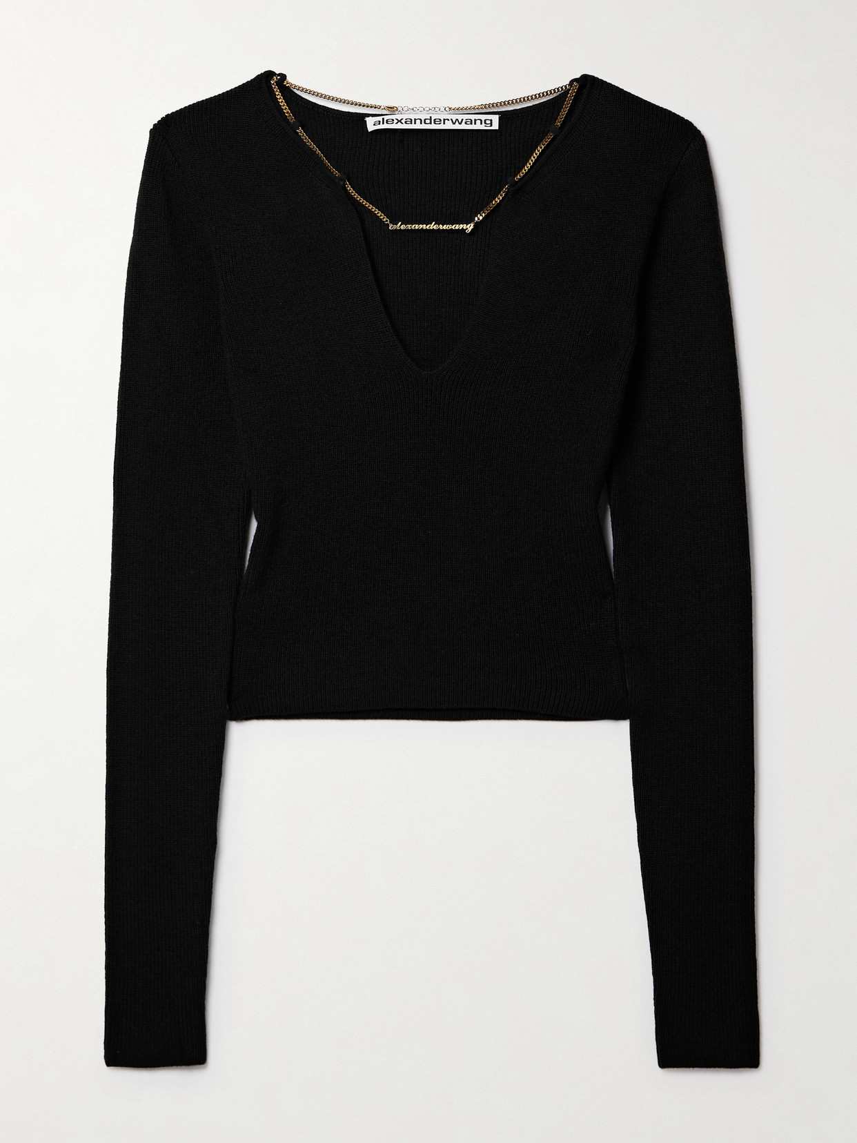 Alexander Wang Chain-embellished Cropped Wool-blend Sweater - Black