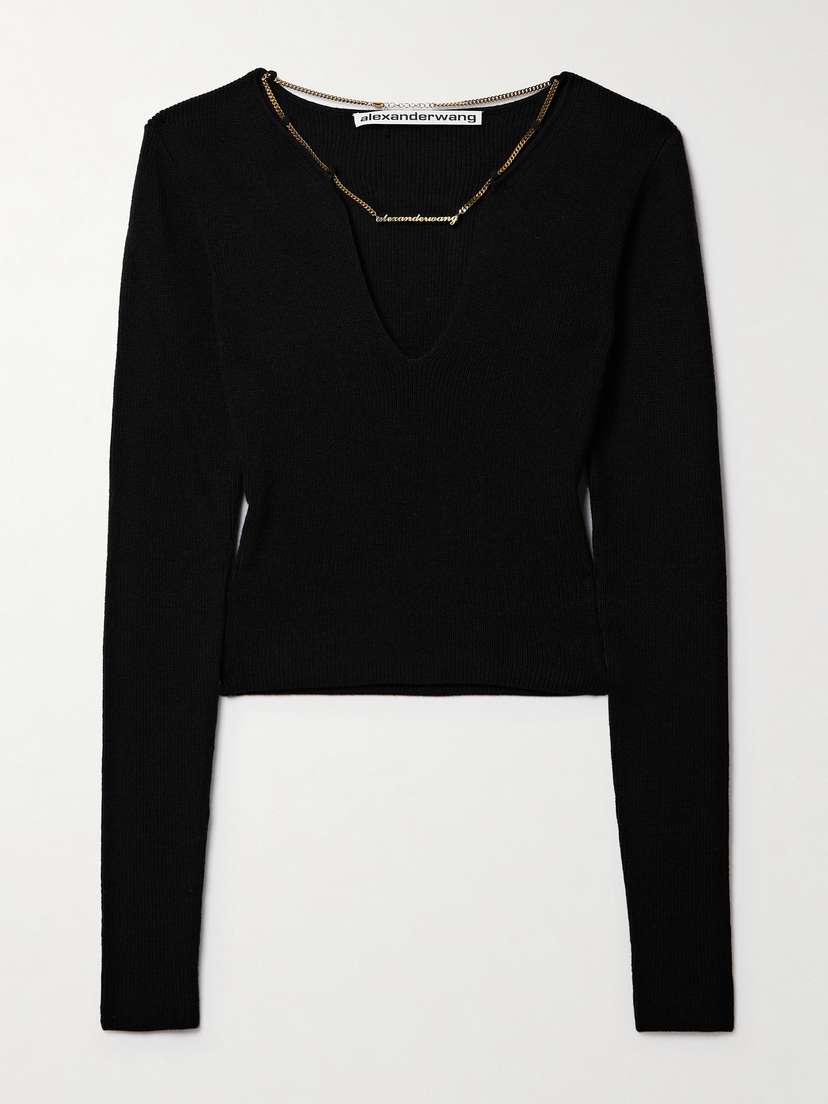 Alexander Wang Chain-embellished Cropped Wool-blend Sweater