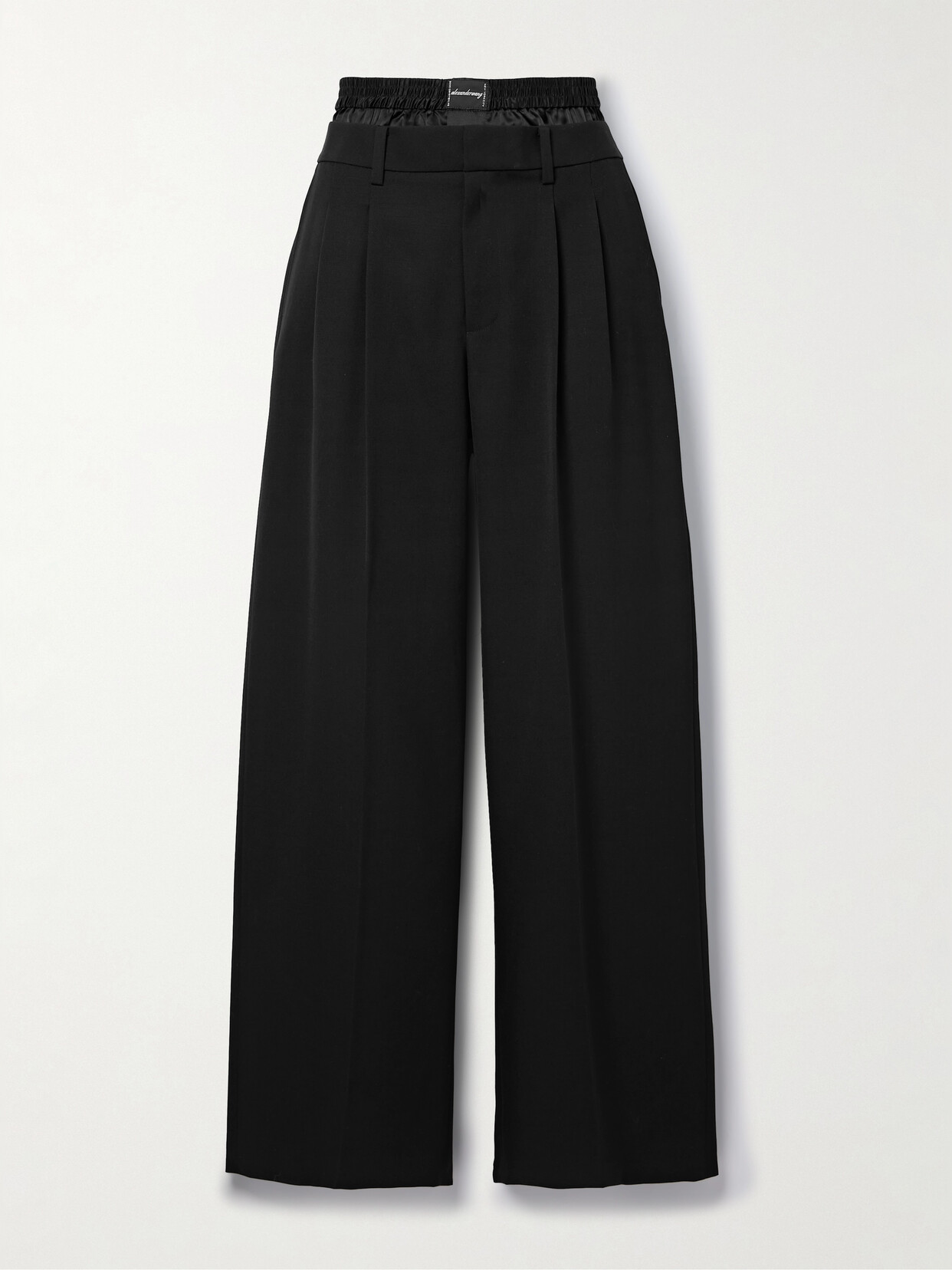 Alexander Wang Layered Satin-trimmed Wool-twill Wide-leg Trousers In Black