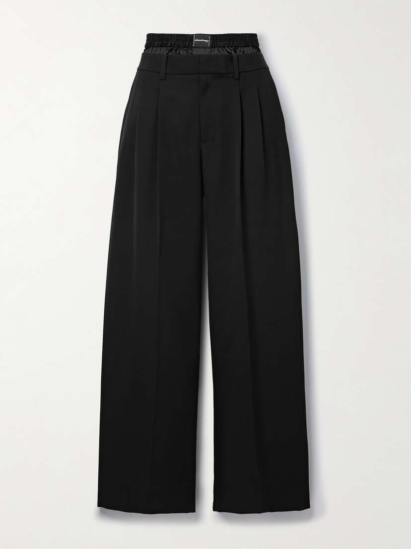 Alexander Wang Layered Satin-trimmed Wool-twill Wide-leg Pants