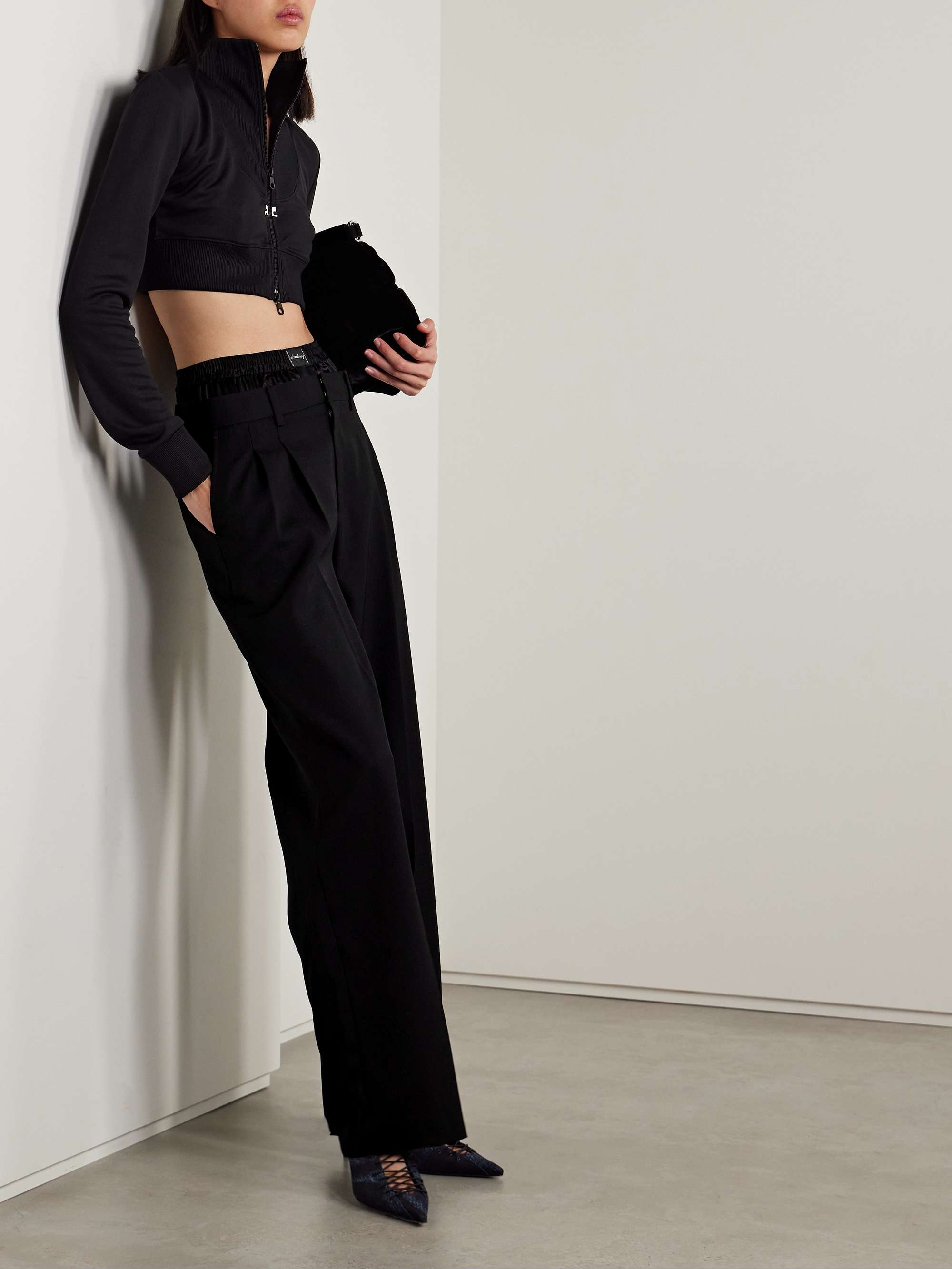 ALEXANDER WANG Layered satin-trimmed wool-twill wide-leg pants