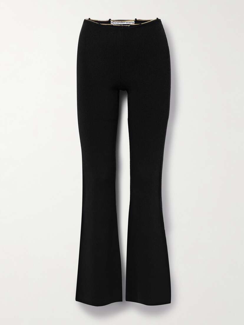 Alexander Wang Chain-embellished Ribbed Wool-blend Flared Pants - x large
