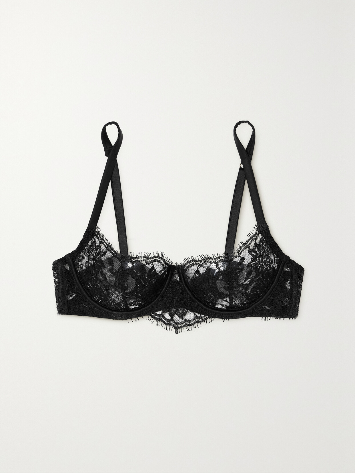 Coco De Mer Hera Leavers Lace Underwired Balconette Bra In Black