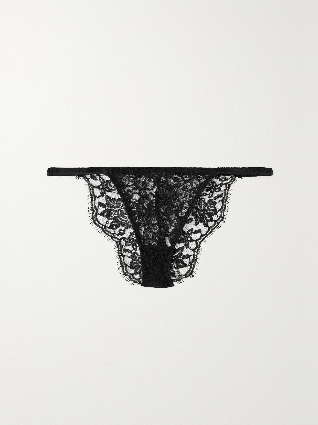 Coco De Mer Hera Brazilian Satin-trimmed Leavers Lace Briefs In Black