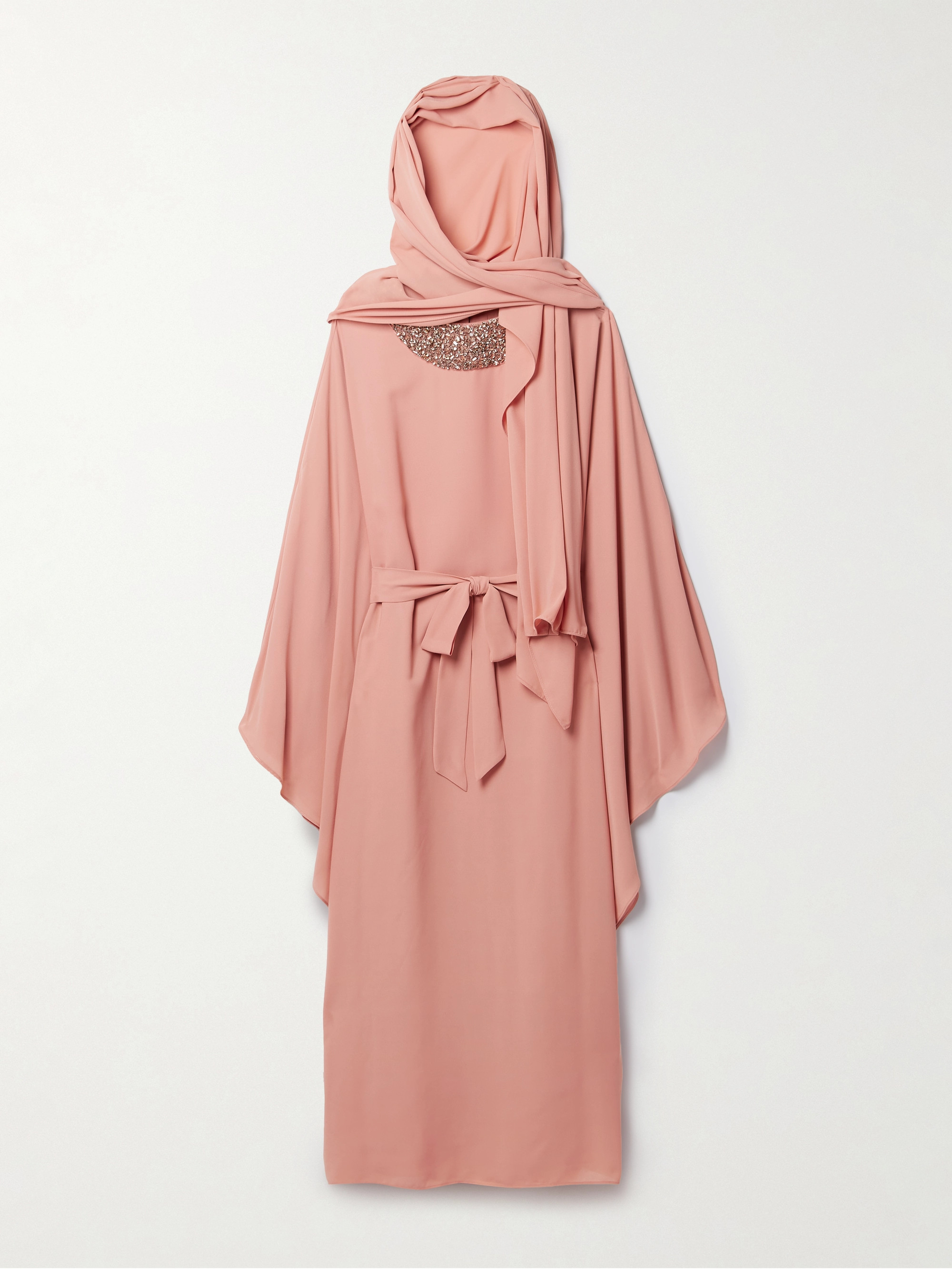 SIMKHAI Belted crystal-embellished crepe kaftan