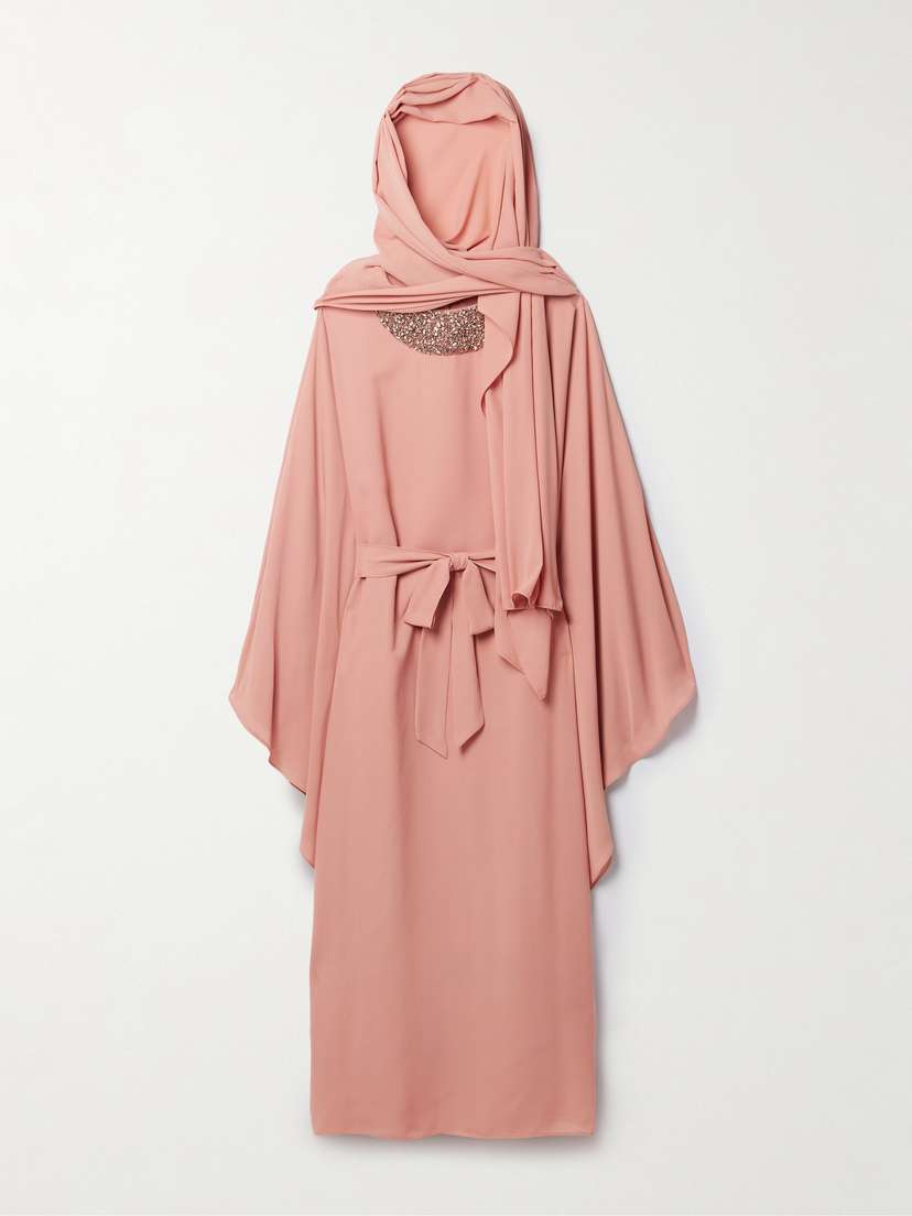 Simkhai Belted Crystal-embellished Crepe Kaftan