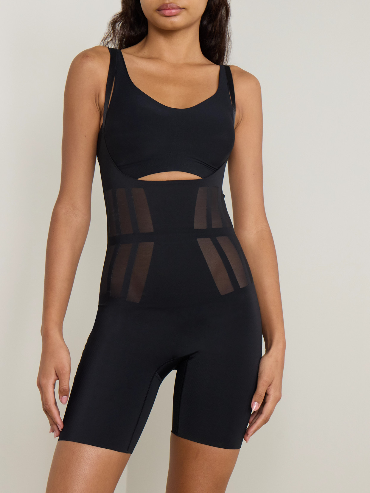 Commando Luxe Control Stretch Mesh-trimmed Tech-jersey Bodysuit In Black