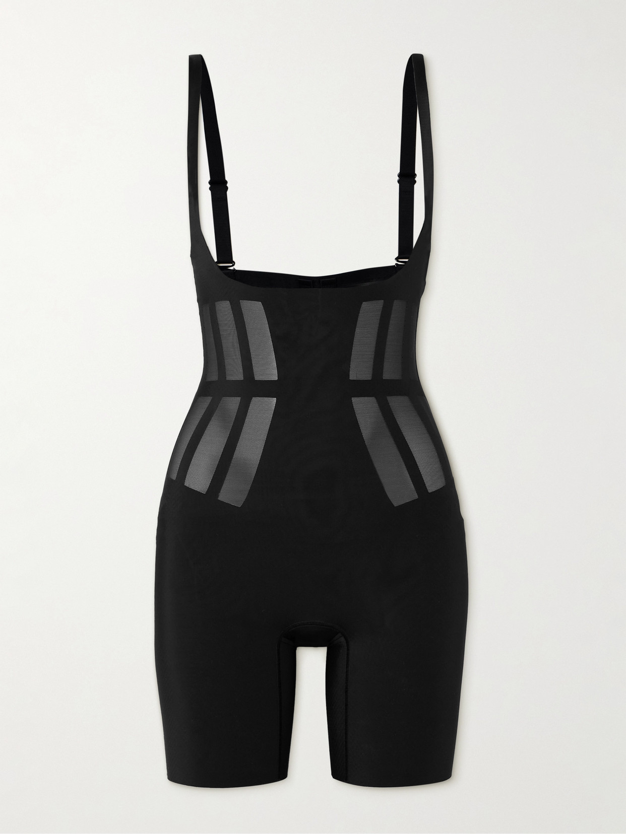 Commando Luxe Control Stretch Mesh-trimmed Tech-jersey Bodysuit In Black