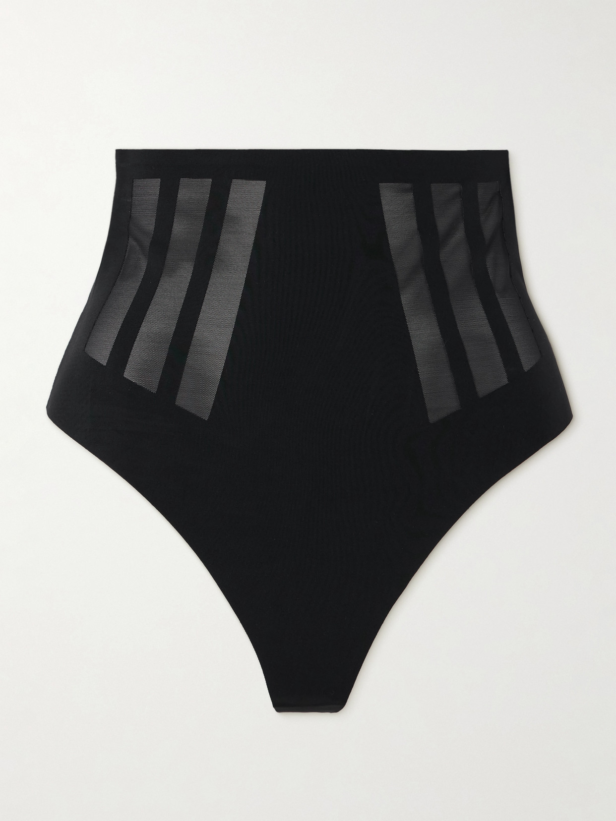 Commando Luxe Control Stretch Mesh-trimmed Tech-jersey Thong In Black