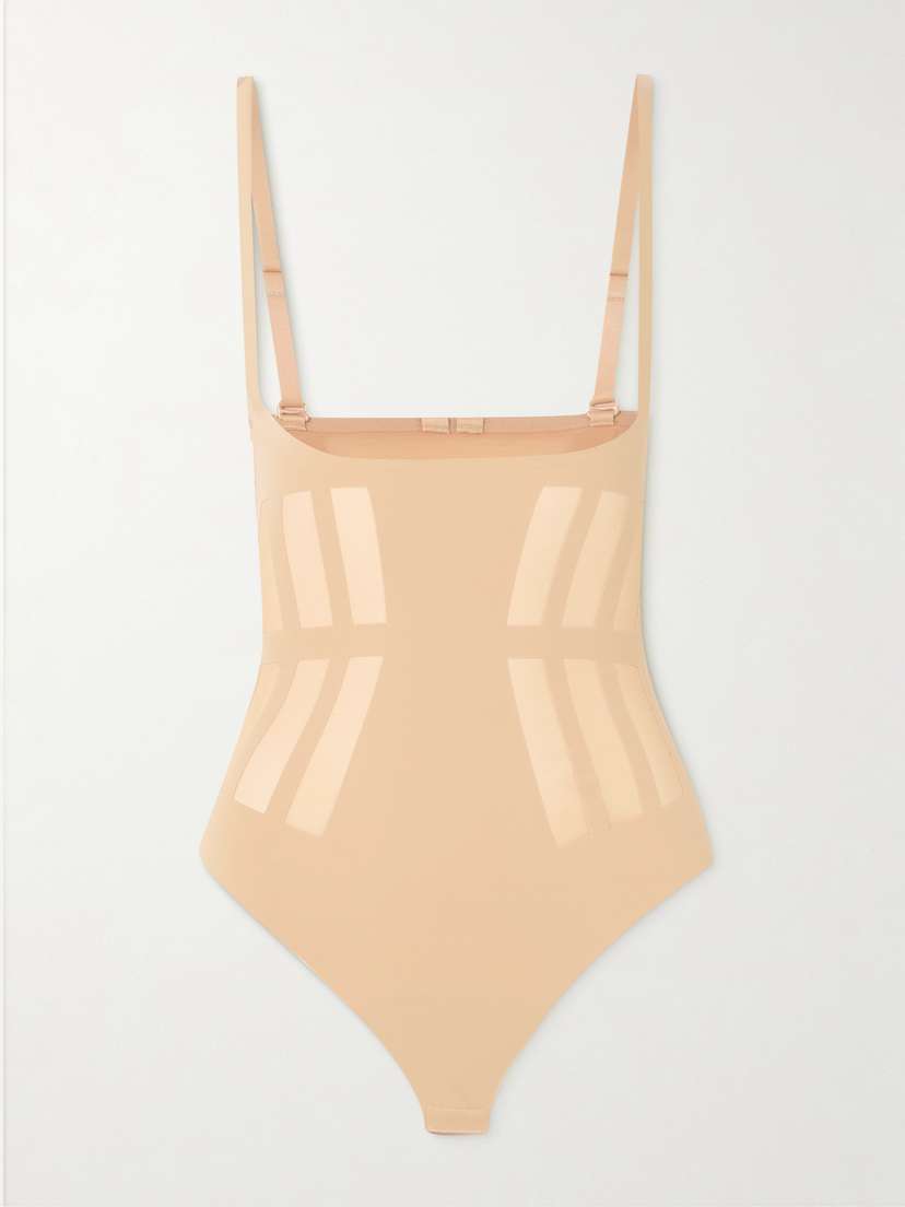 Commando Luxe Control Stretch Mesh-trimmed Tech-jersey Bodysuit - x large