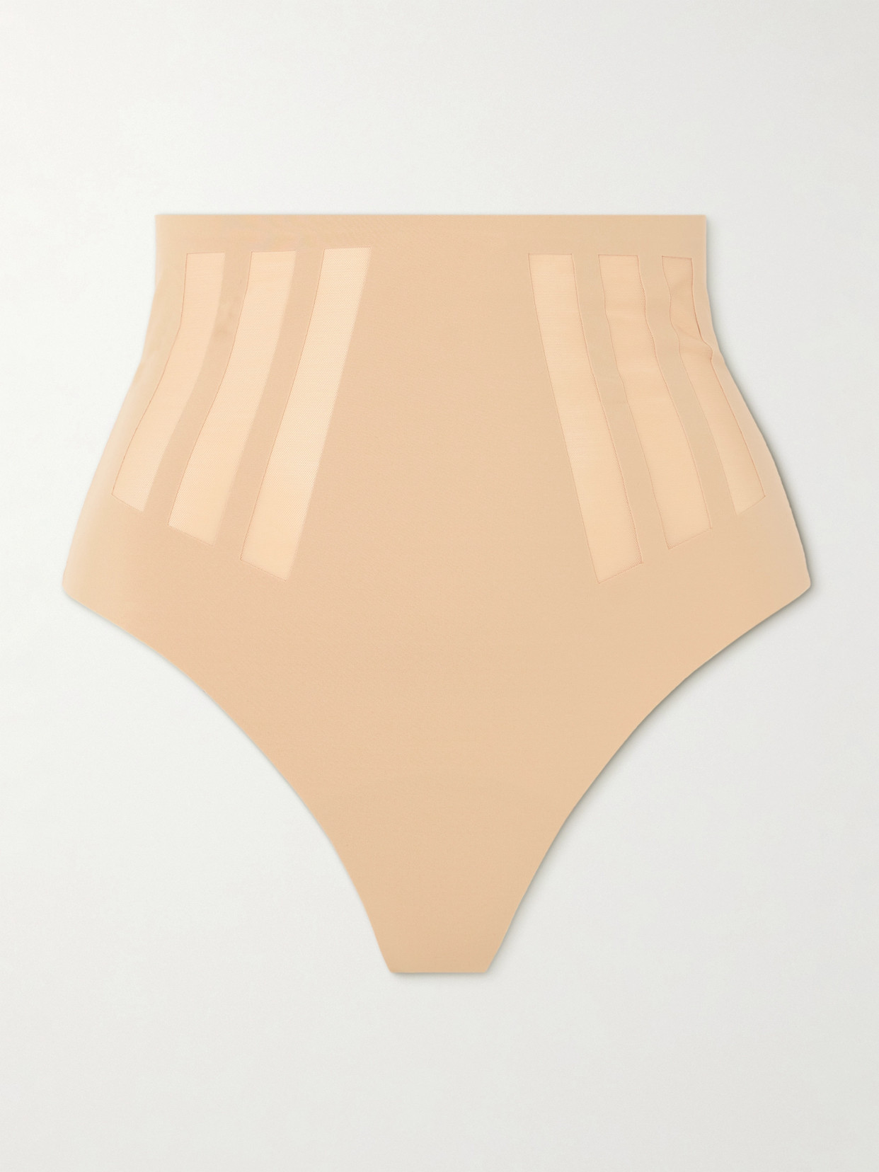 Commando Luxe Control Stretch Mesh-trimmed Tech-jersey Thong In Neutrals