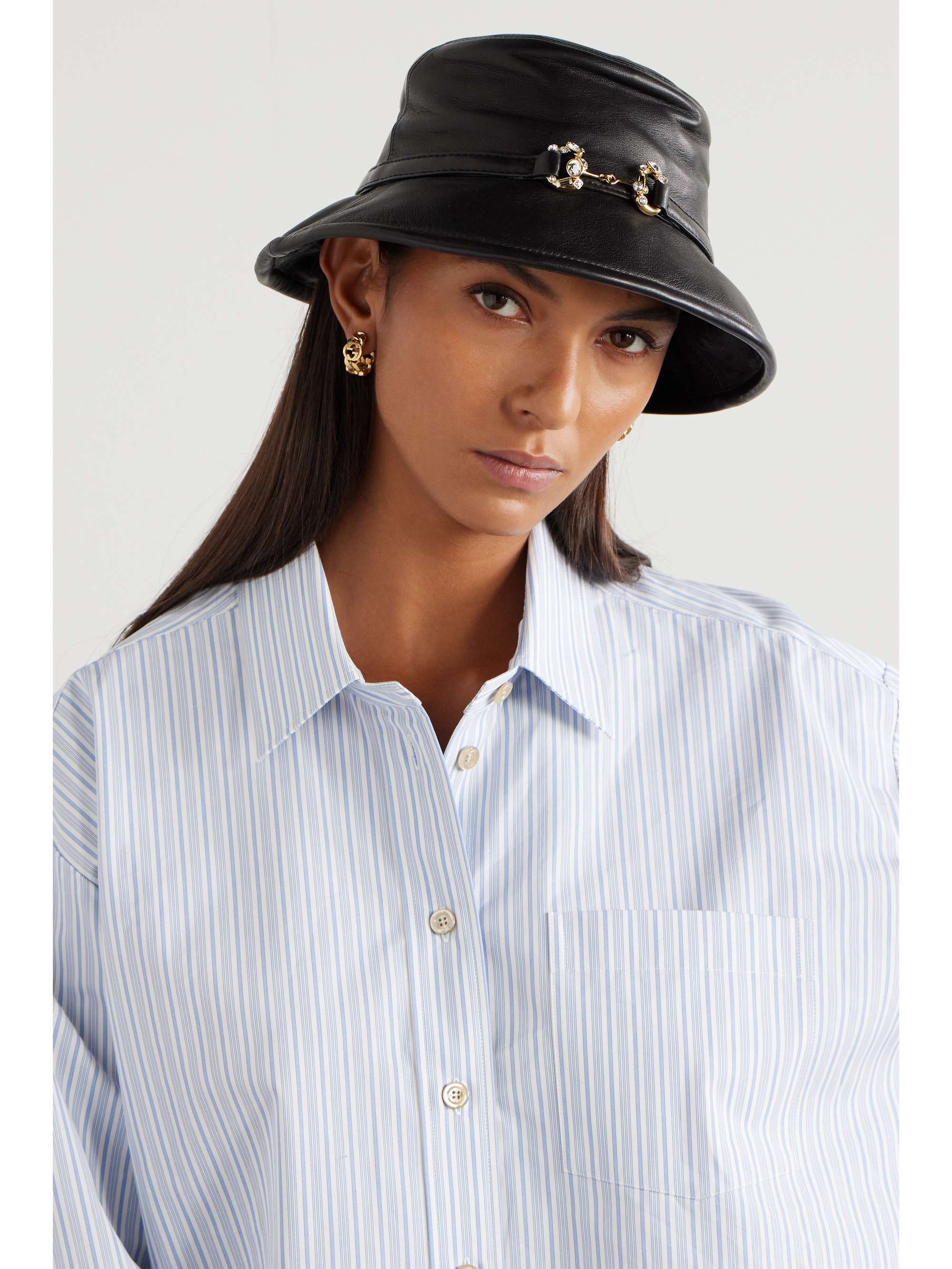 GUCCI Horsebitdetailed leather bucket hat NETAPORTER