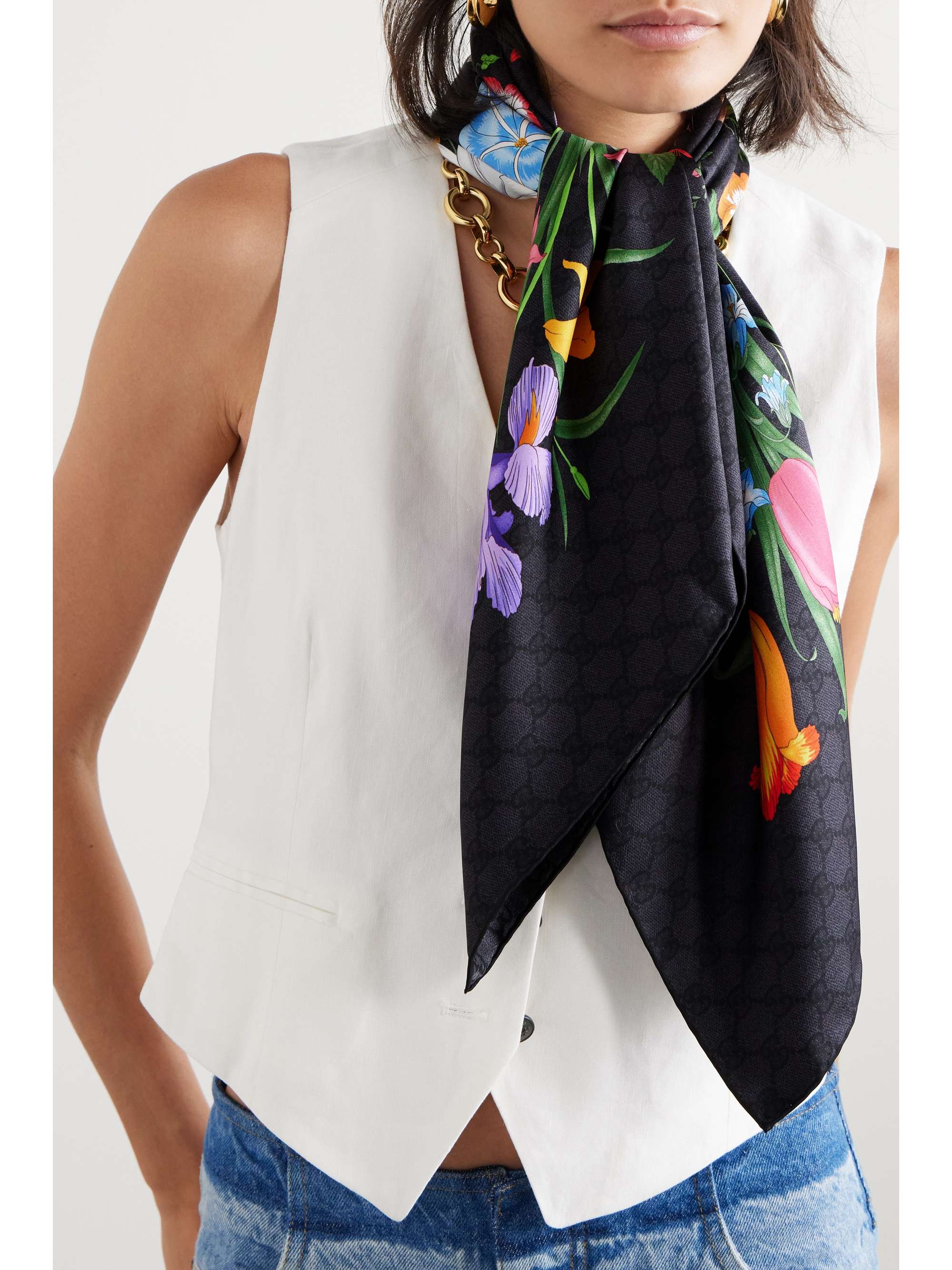 Luxe Geometric Black Silk Scarf – 135 cm by Saini