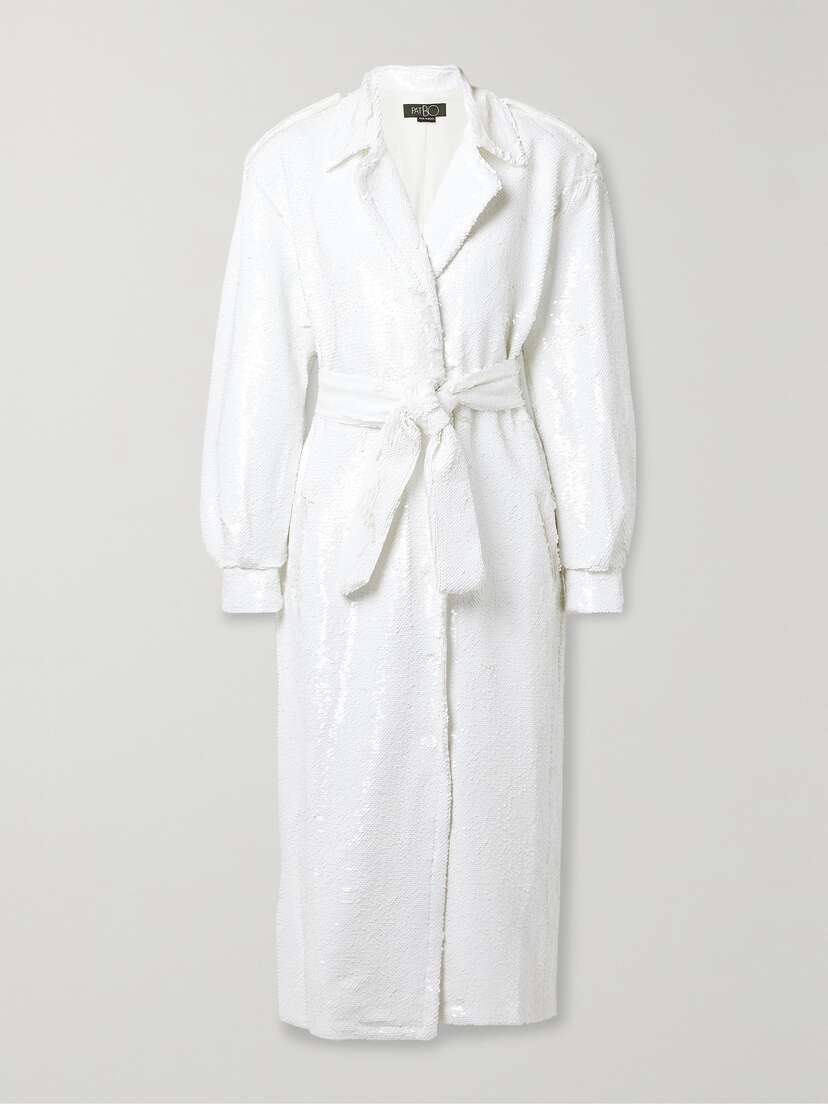 PatBo Belted Sequined Crepe Trench Coat - x large