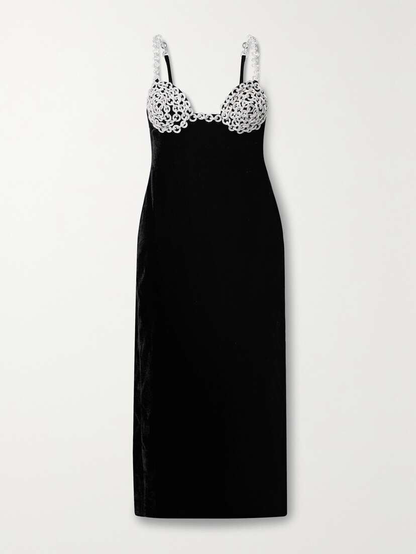 PatBo Crystal-embellished Velvet Midi Dress
