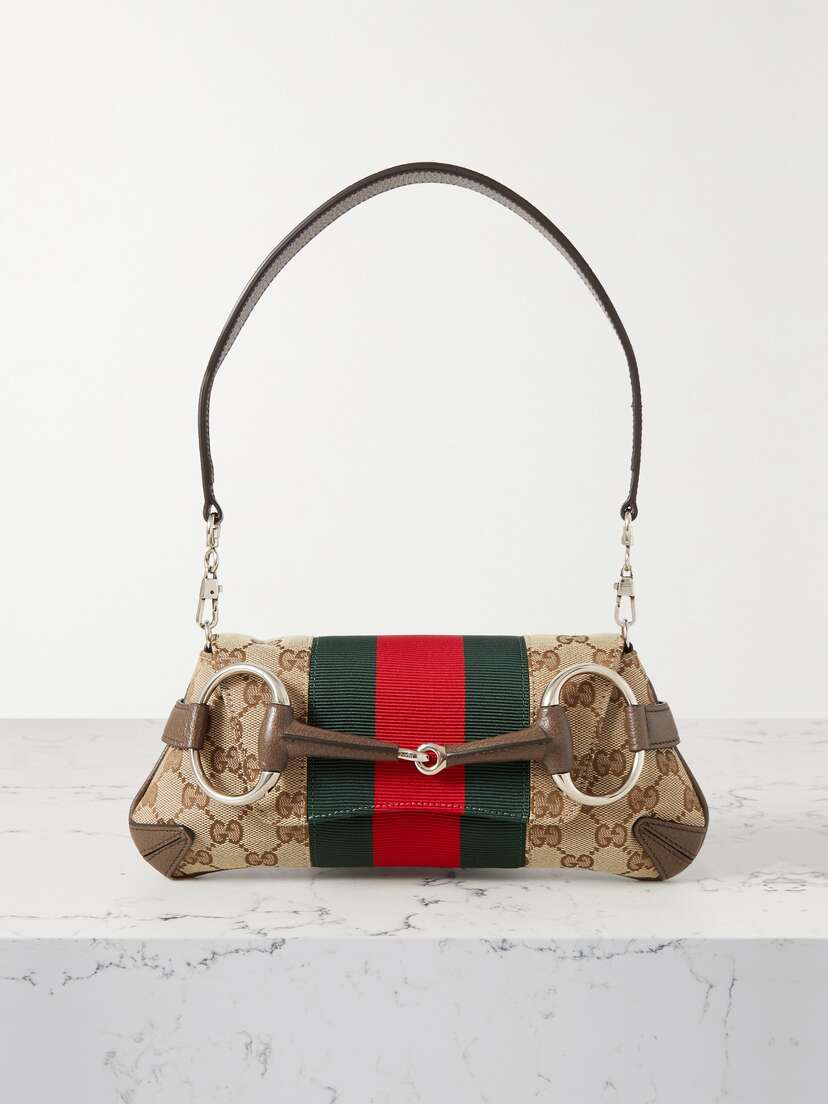 Gucci Horsebit Embellished Webbing-trimmed Canvas-jacquard Tote