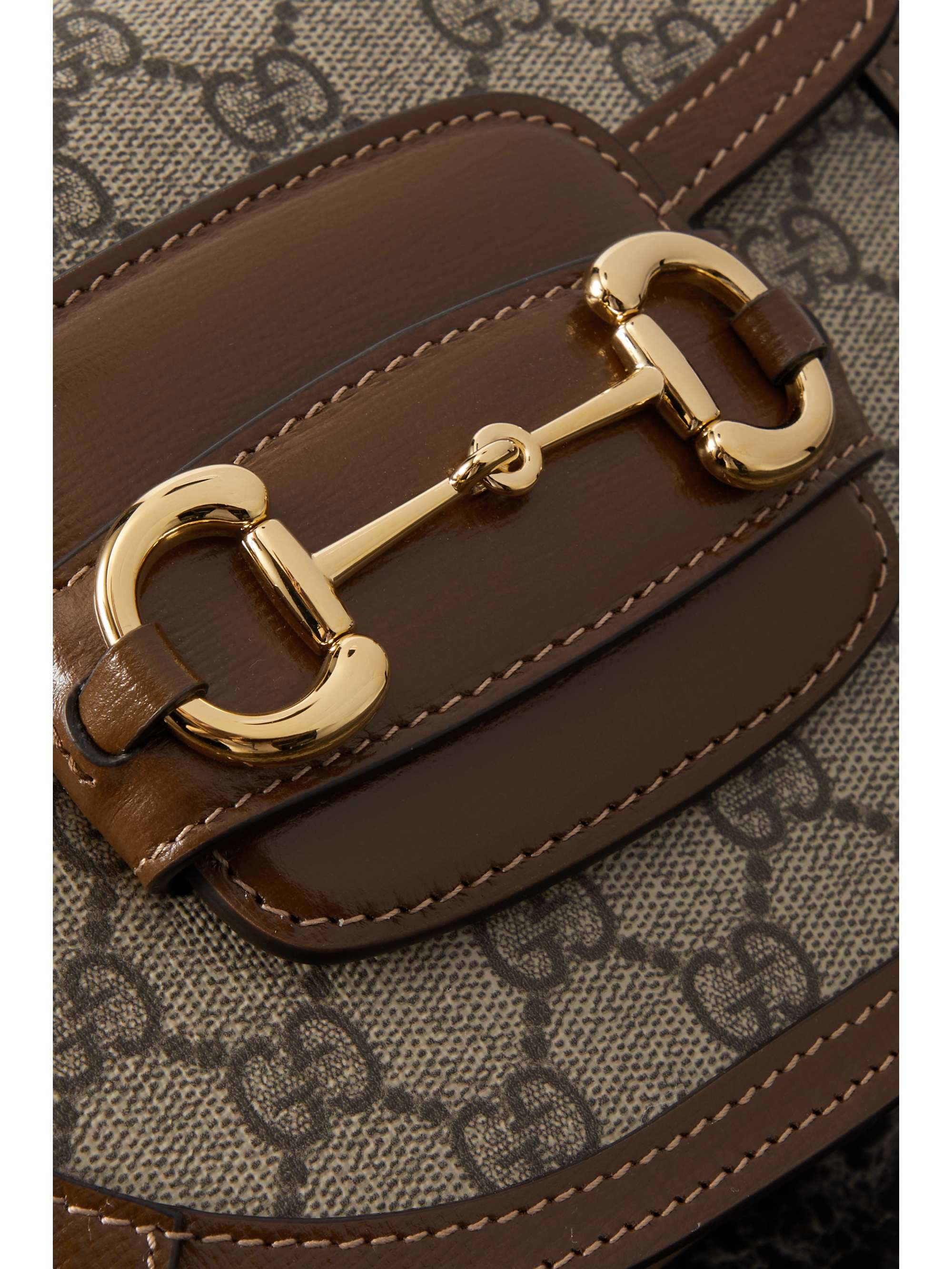 GUCCI Horsebit 1955 small leather-trimmed printed coated-canvas ...