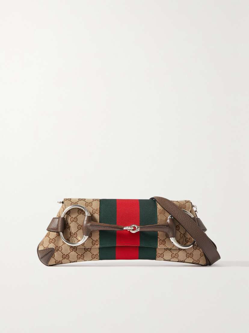 Gucci Horsebit-embellished Webbing-trimmed Canvas-jacquard Shoulder Bag