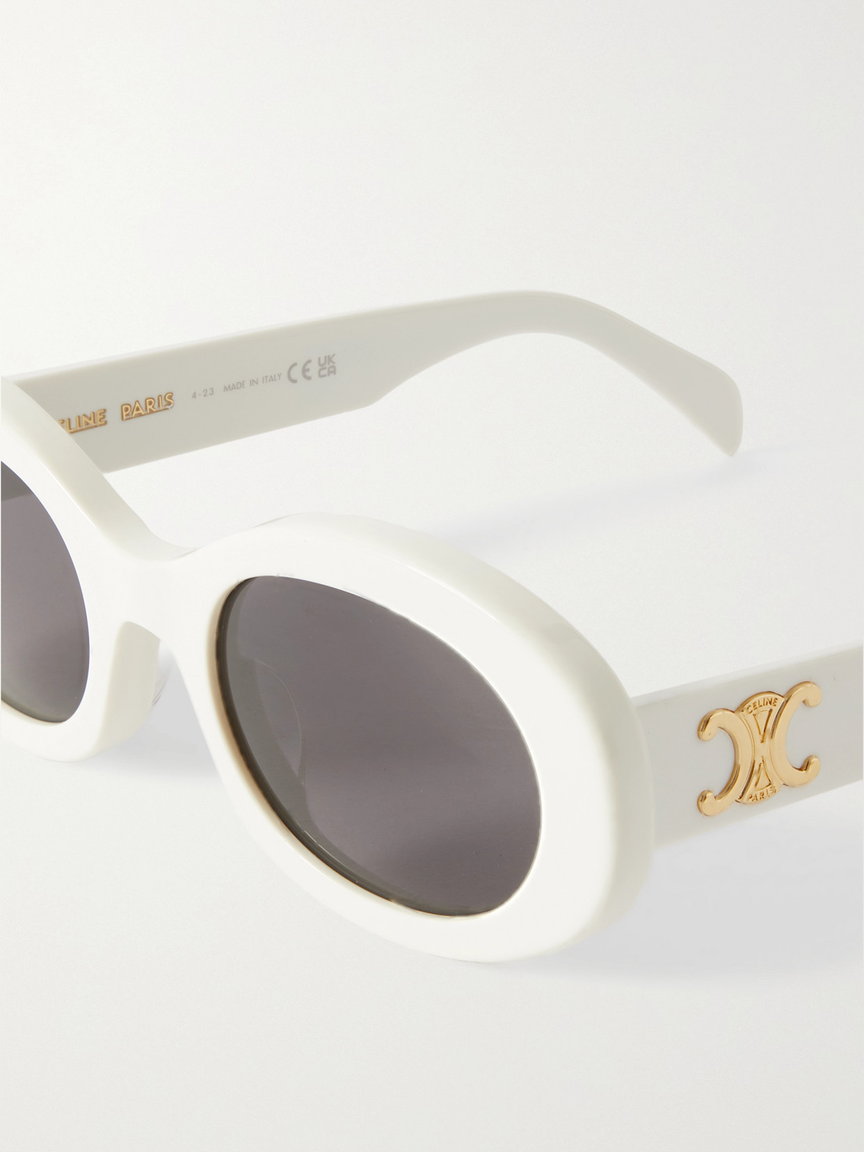 Shop Celine Triomphe Oval-frame Acetate Sunglasses In Ivory