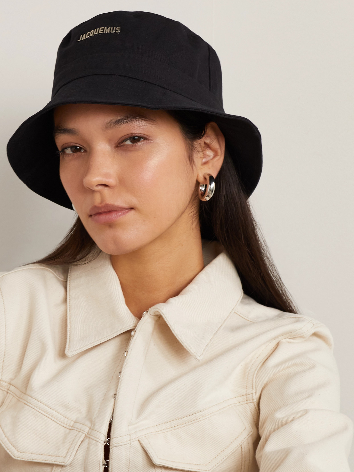 Jacquemus Le Bob Embellished Cotton-canvas Bucket Hat In Black