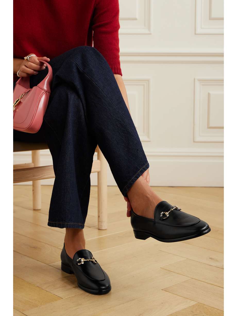 GUCCI Jordaan crystalembellished horsebitdetailed leather loafers