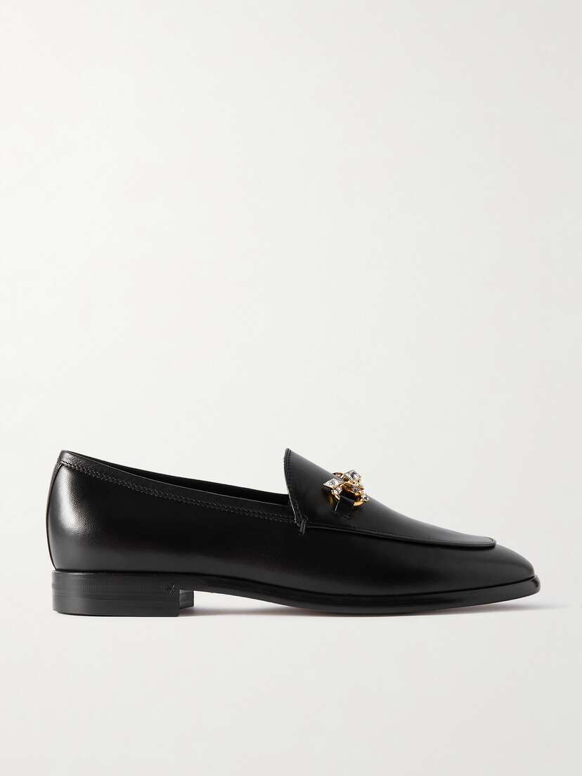 Gucci Jordaan Crystal-embellished Horsebit-detailed Leather Loafers