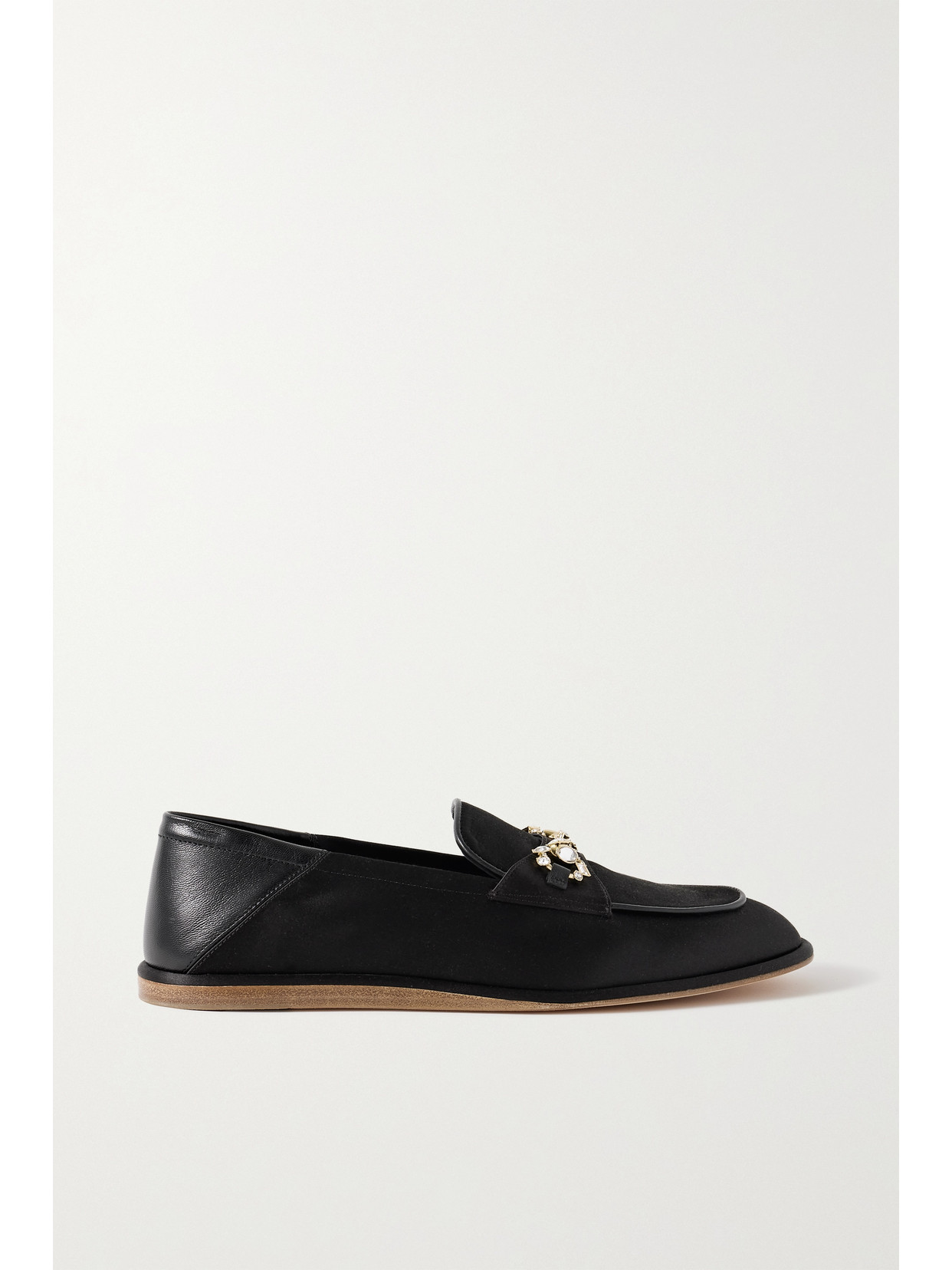 Gucci Crystal-embellished Horsebit-detailed Leather-trimmed Satin Loafers