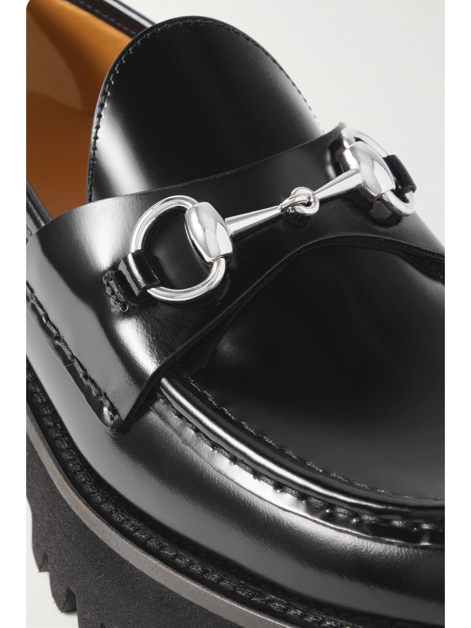 Gucci Black Patent Leather Lug Sole Loafers with Silver Chain Gucci + Dionysus crystal-embellished leather loafers main image 3