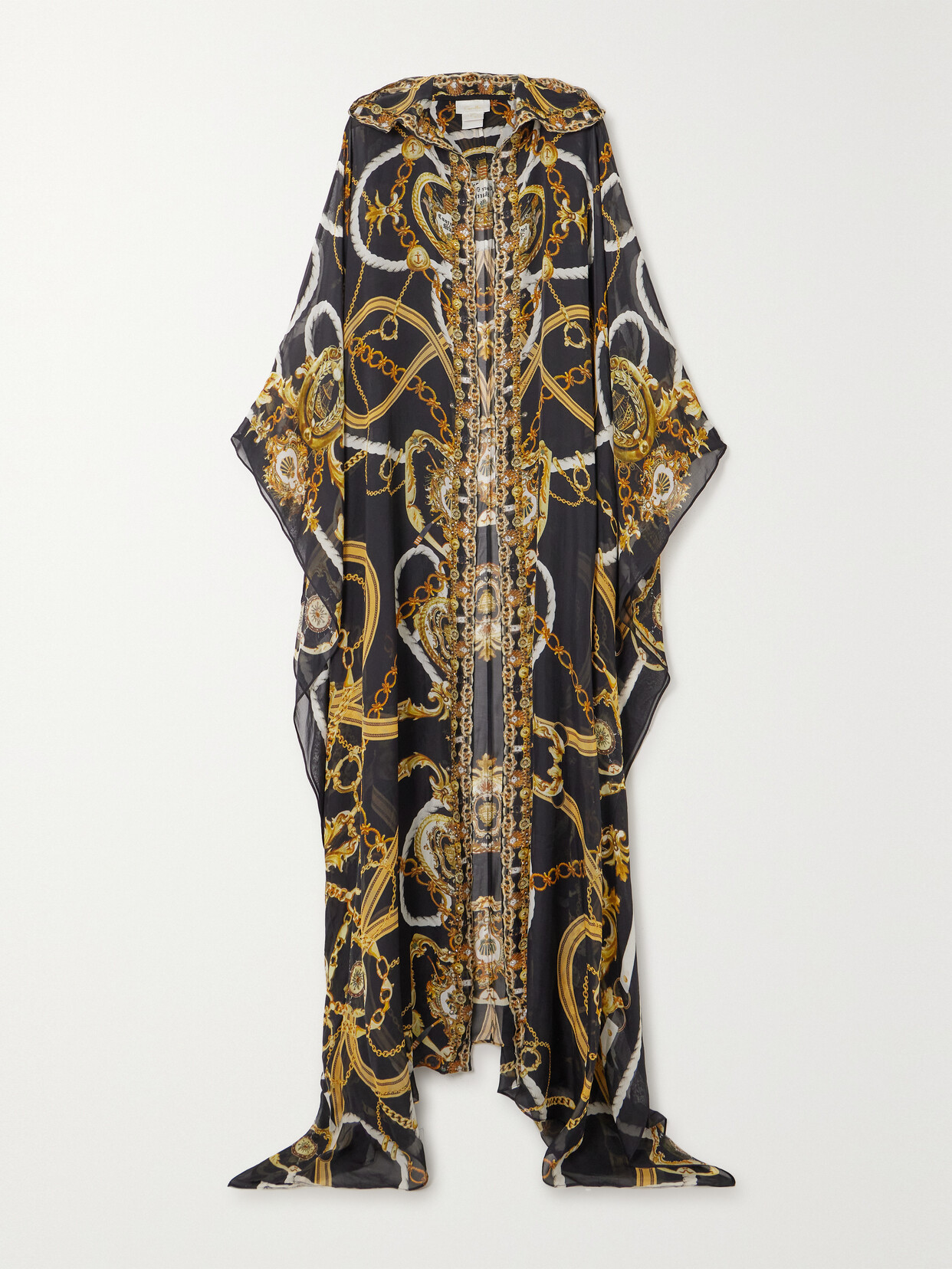 Camilla Embellished Printed Silk-chiffon Robe In Black