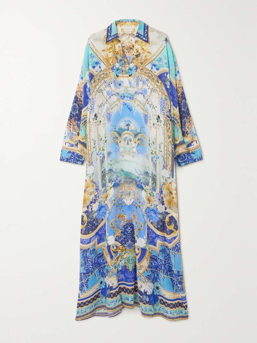 Camilla Crystal-embellished Printed Silk-georgette Kaftan