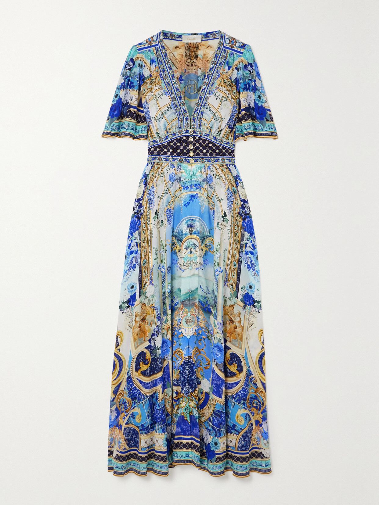 Camilla Crystal-embellished Printed Silk-crepe Maxi Dress - Blue