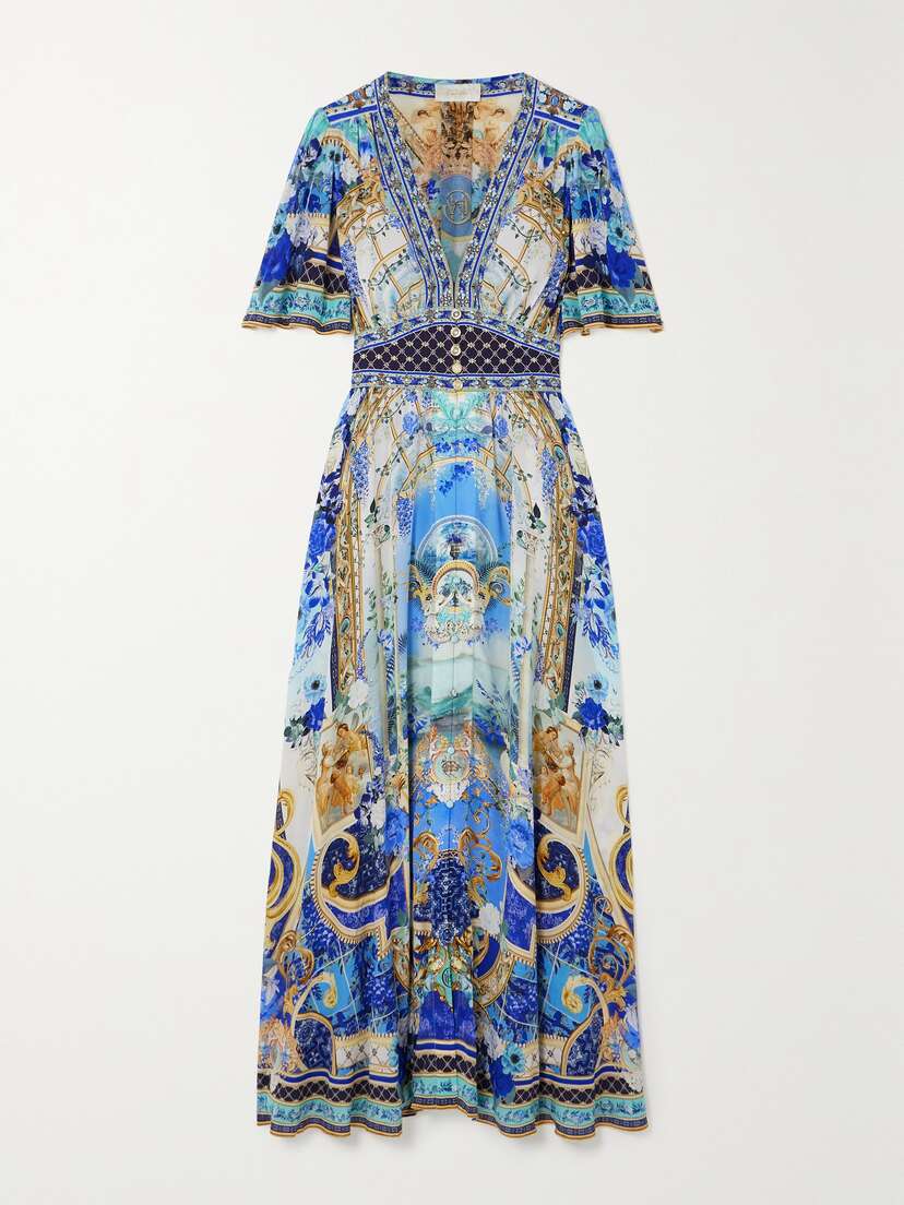 Camilla Crystal-embellished Printed Silk-crepe Maxi Dress