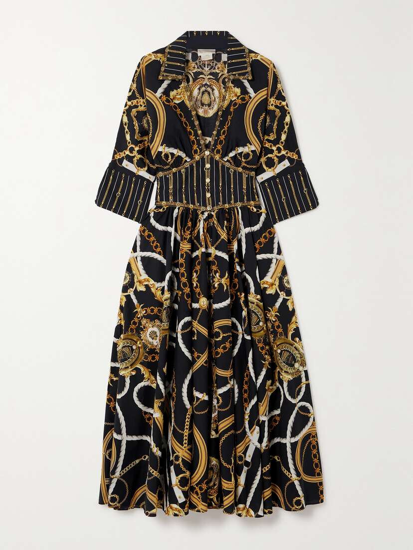 Camilla Crystal-embellished Printed Organic Cotton-poplin Shirt Dress