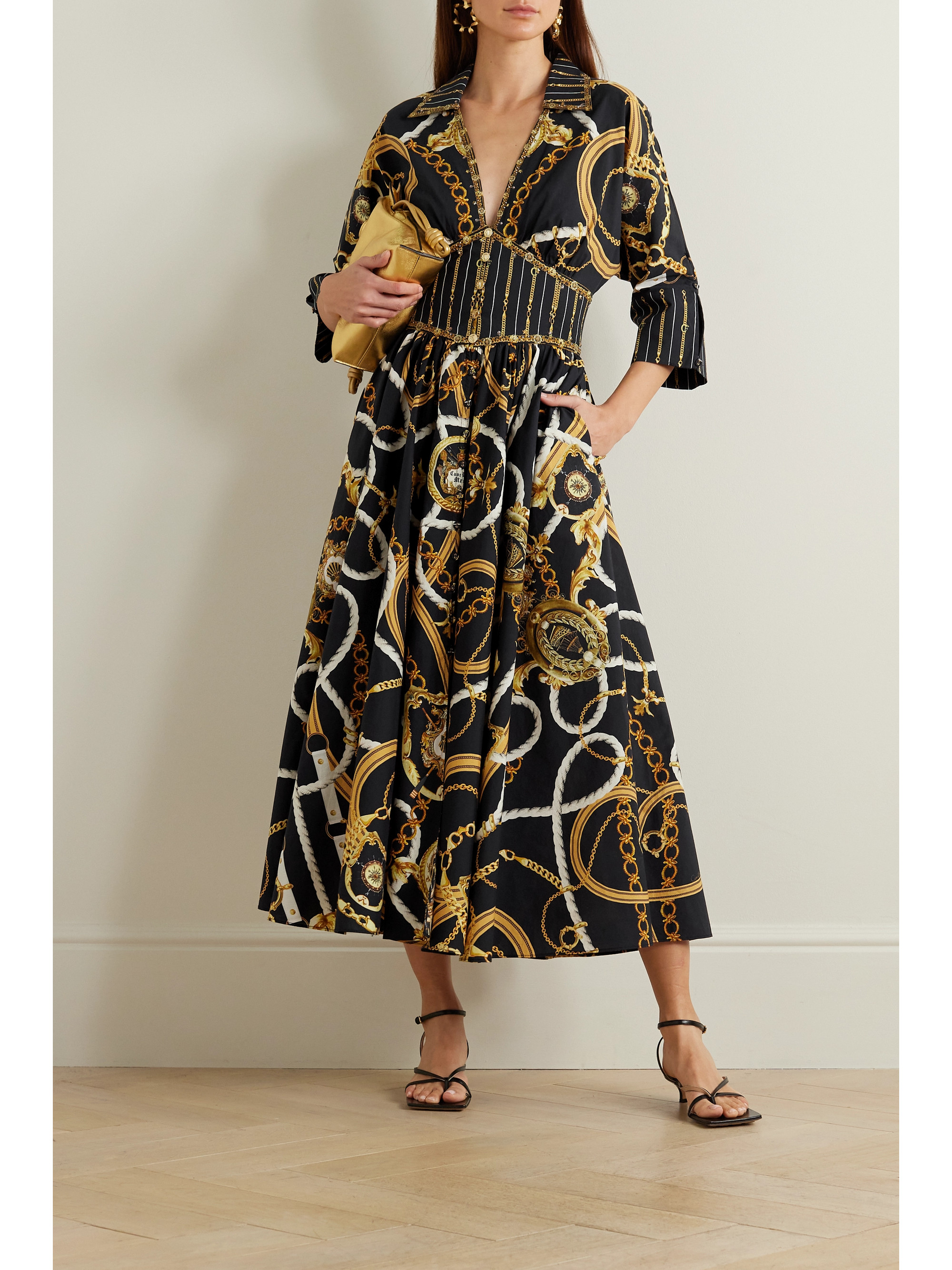Camilla Crystal-embellished printed organic cotton-poplin shirt dress