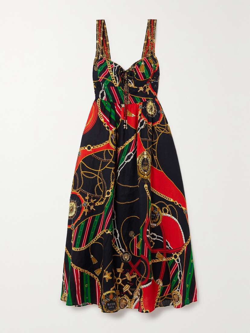 Camilla Embellished Printed Linen Maxi Dress