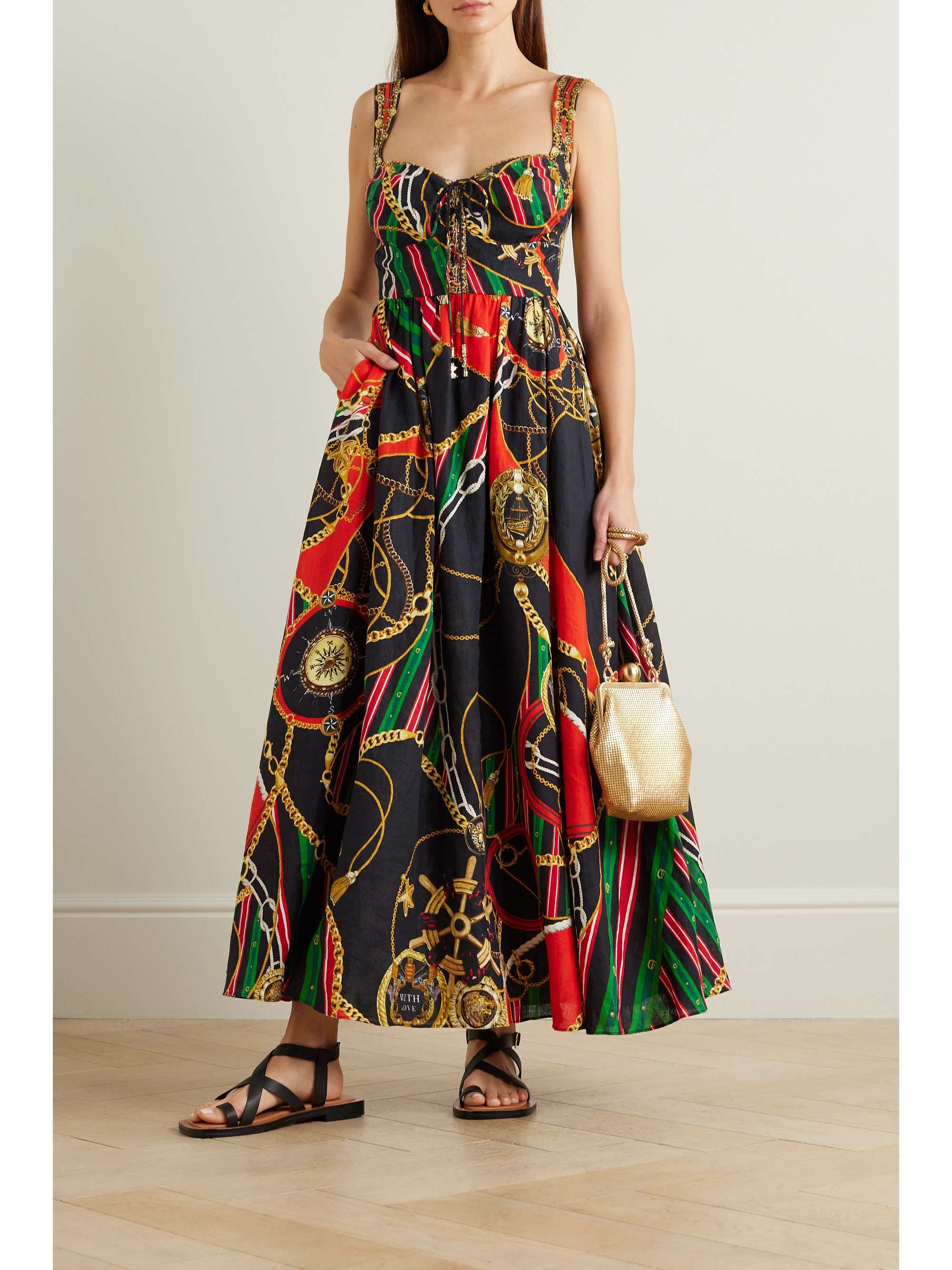 CAMILLA Embellished printed linen maxi dress | NET-A-PORTER