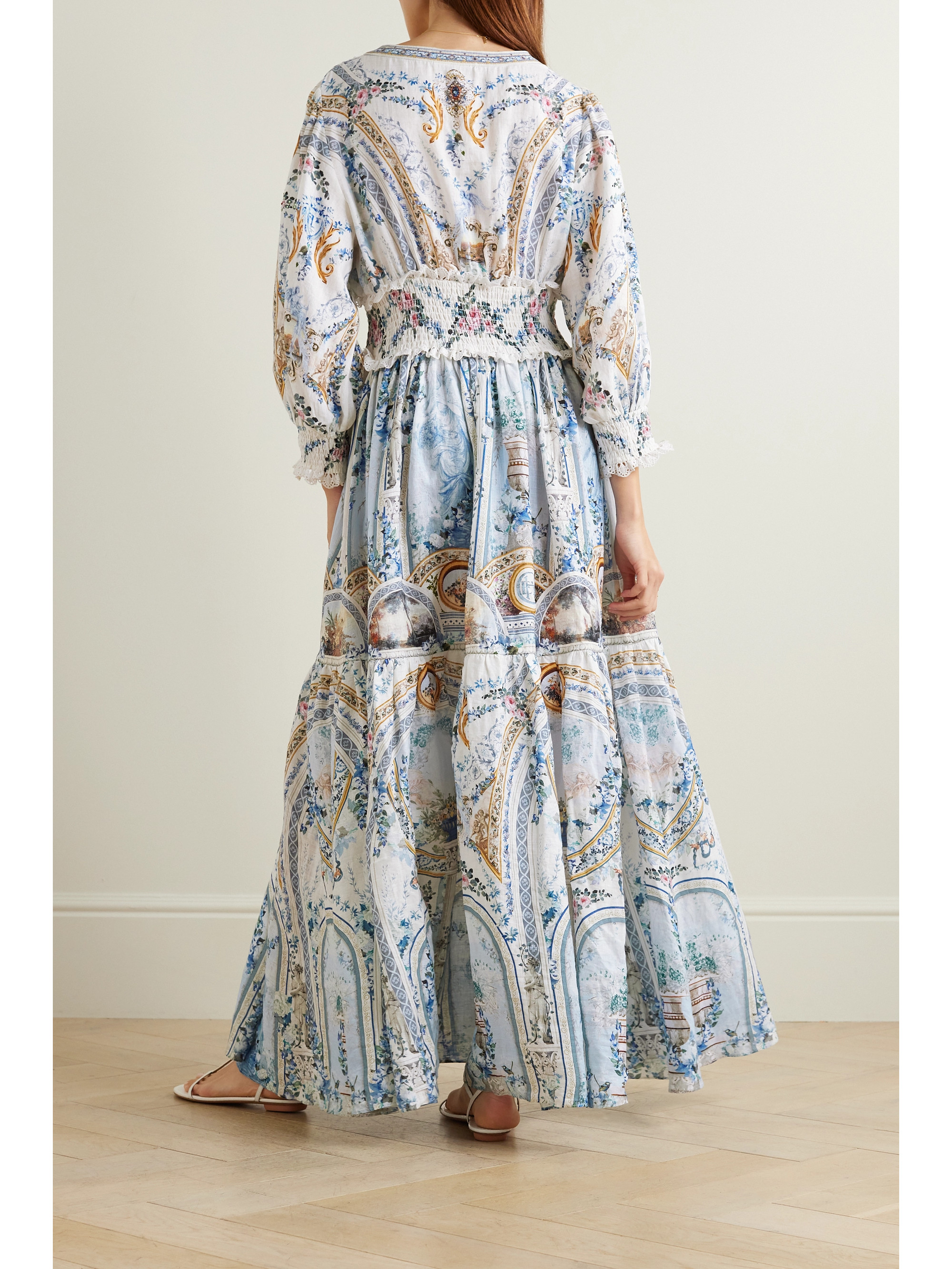 Camilla Shirred printed linen maxi dress thumbnail