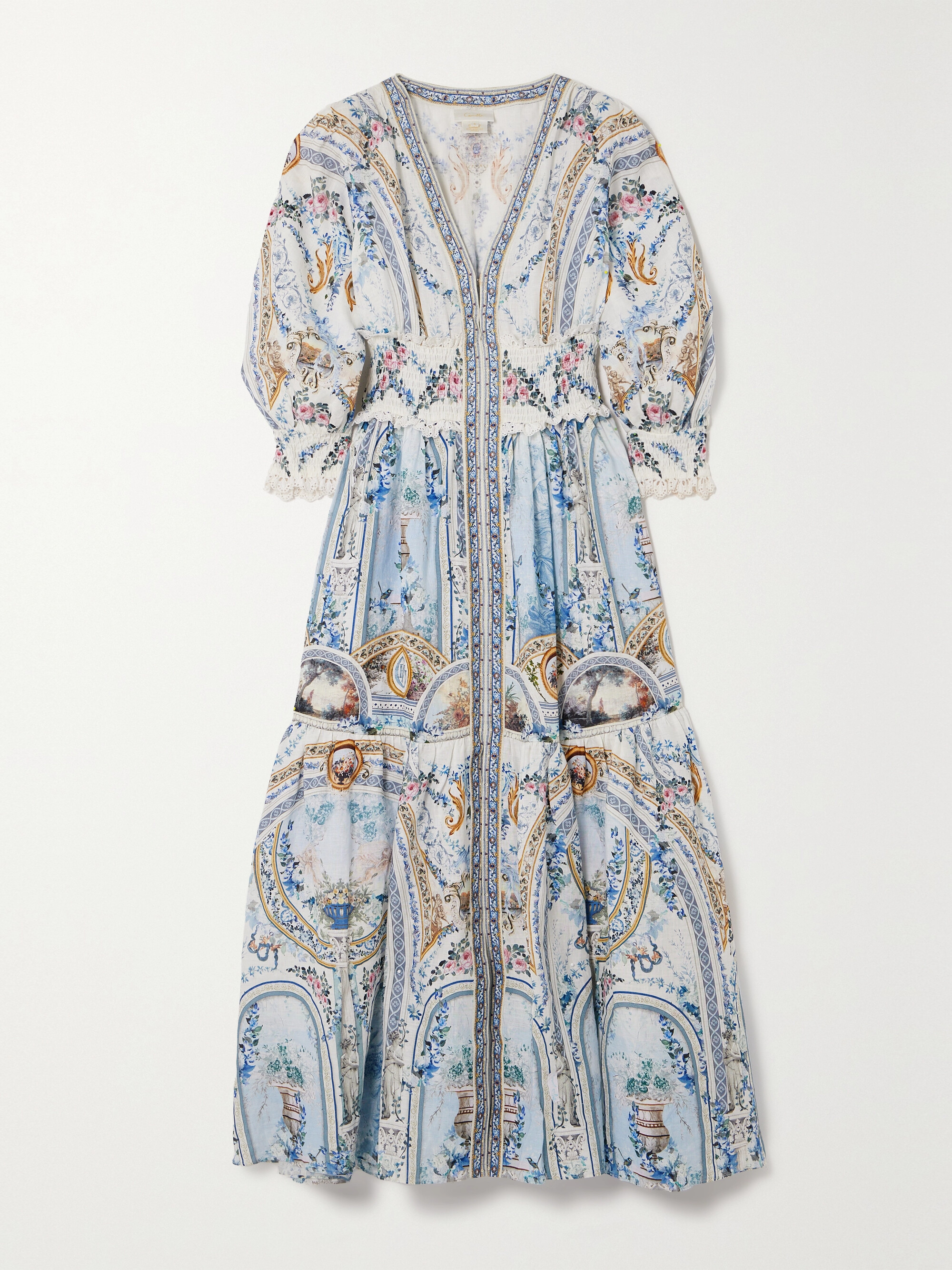 Camilla Shirred printed linen maxi dress thumbnail