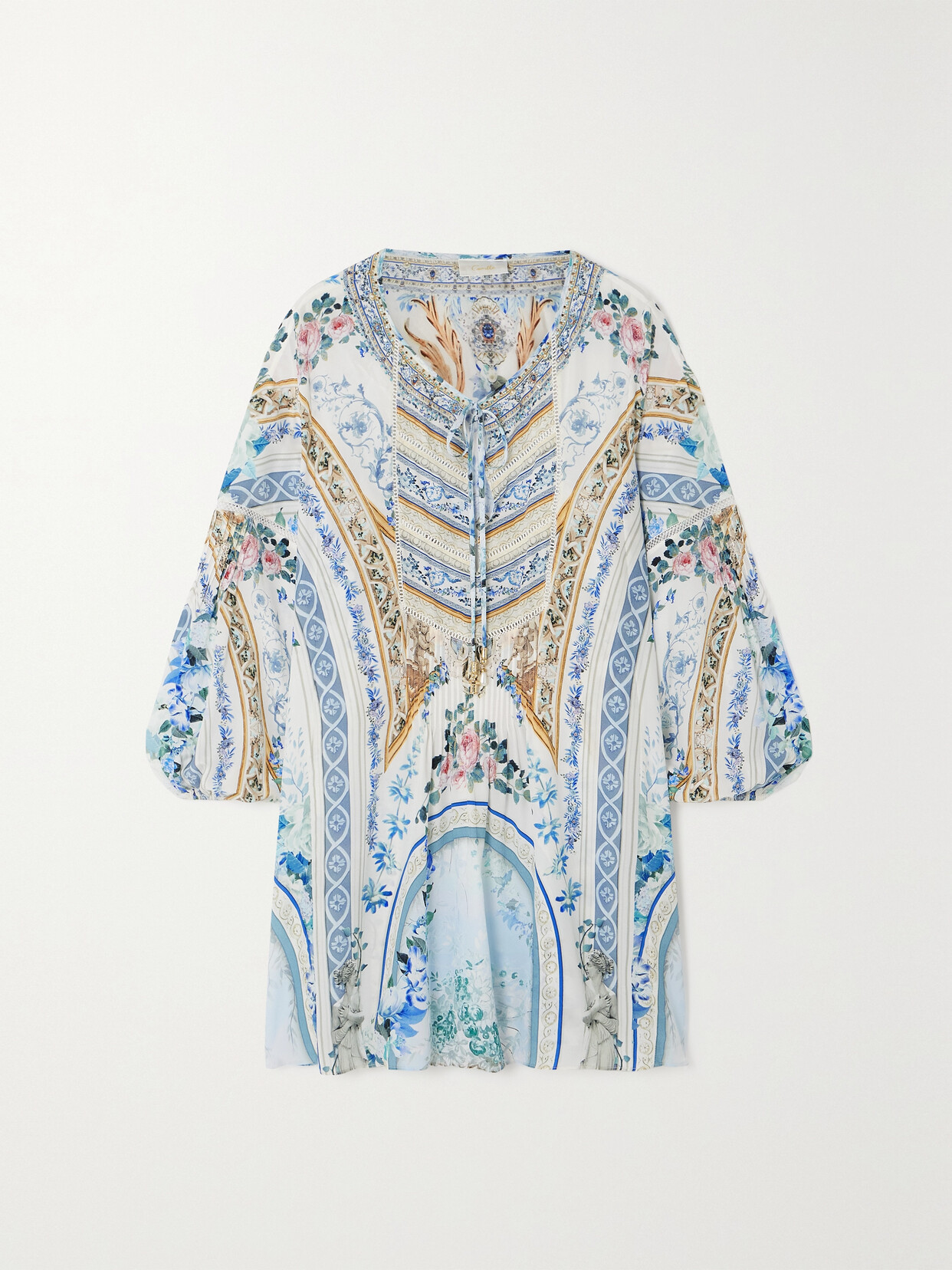 Camilla Embellished Printed Silk-crepe Kaftan In Blue