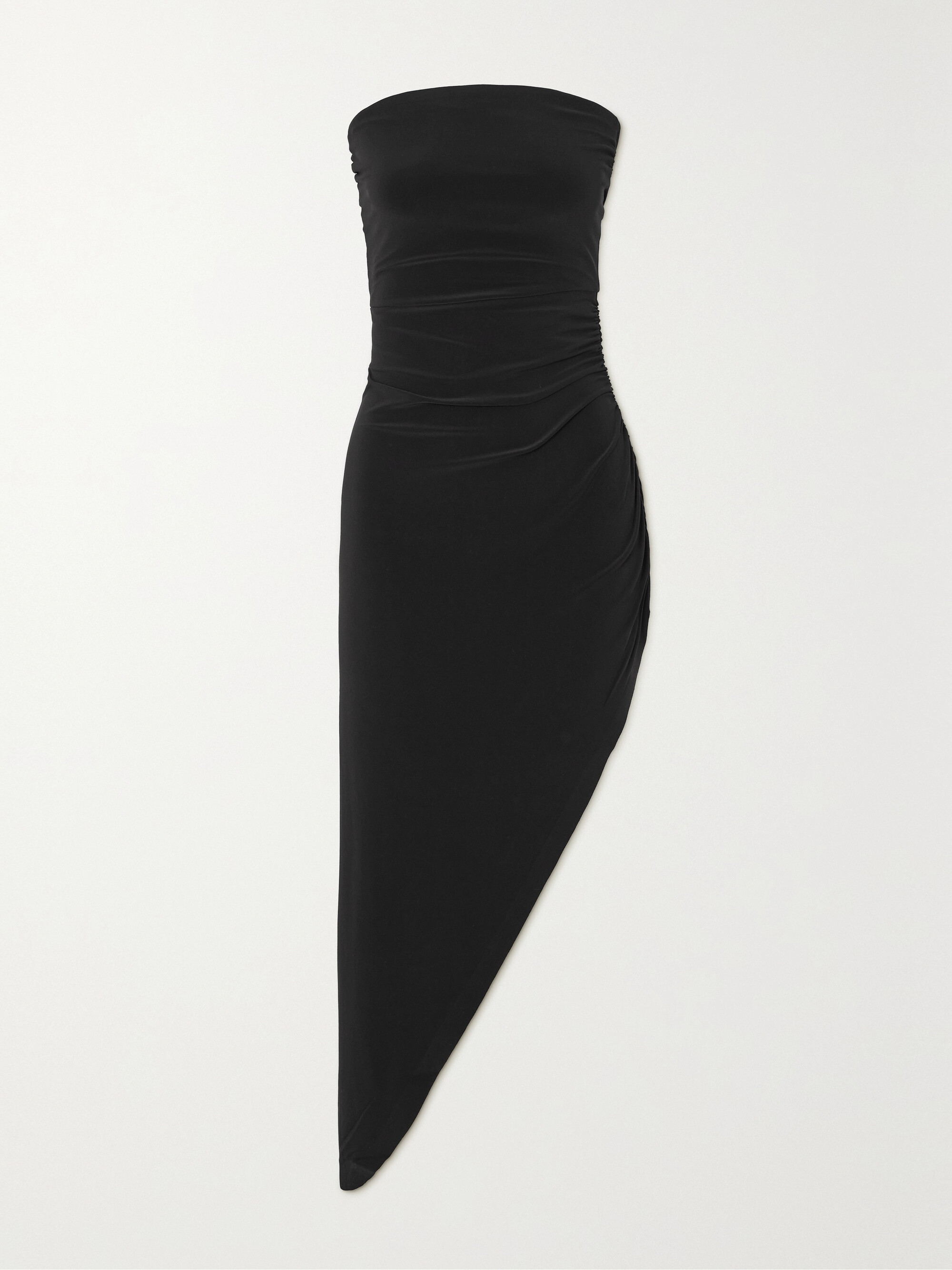Norma Kamali Strapless asymmetric ruched stretch-jersey dress
