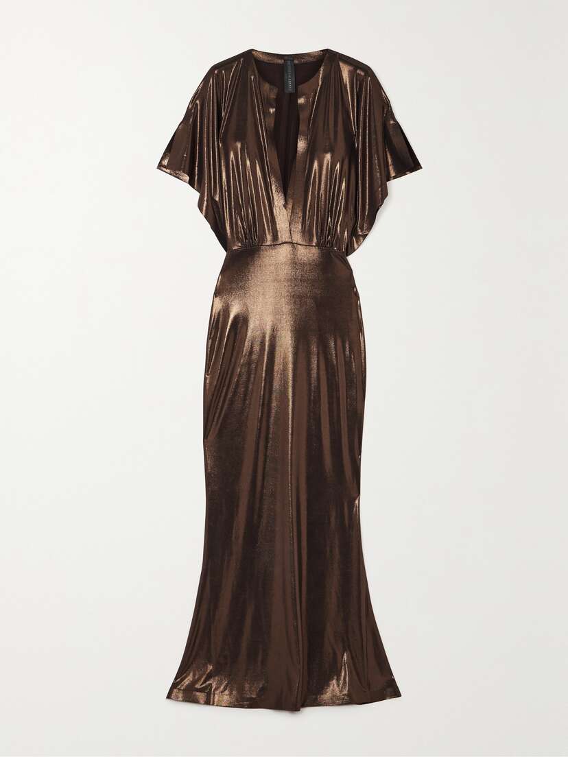 Norma Kamali Obie Draped Metallic Stretch-jersey Gown - - x large
