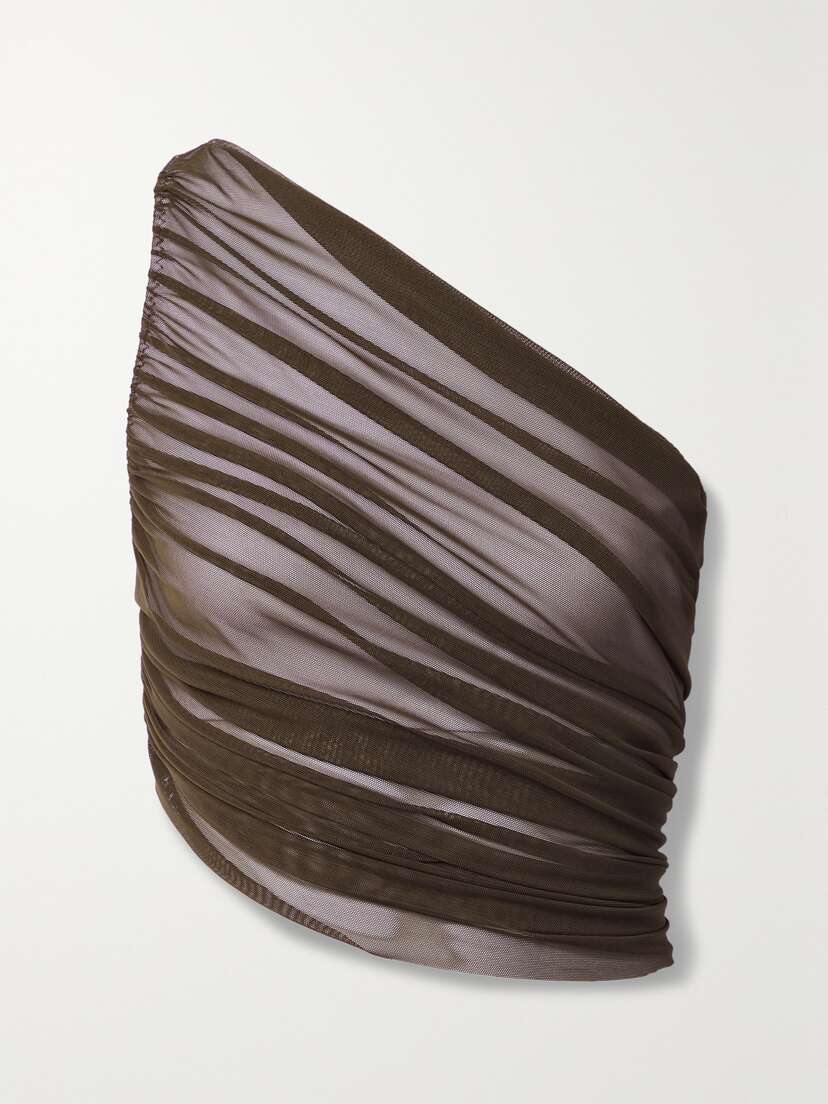 Norma Kamali Diana One-shoulder Ruched Stretch-mesh Top - x large