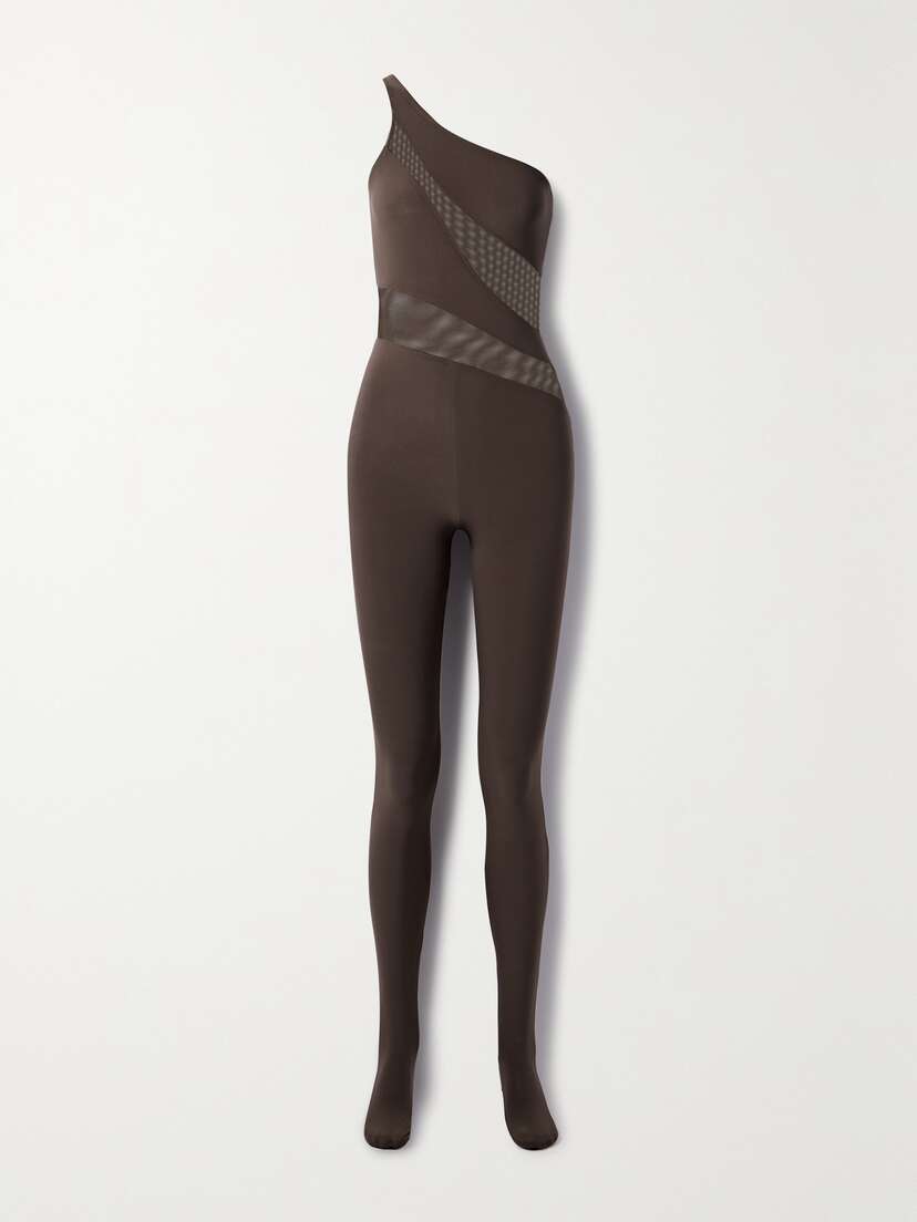Norma Kamali Snake One-shoulder Mesh-paneled Stretch-jersey Jumpsuit
