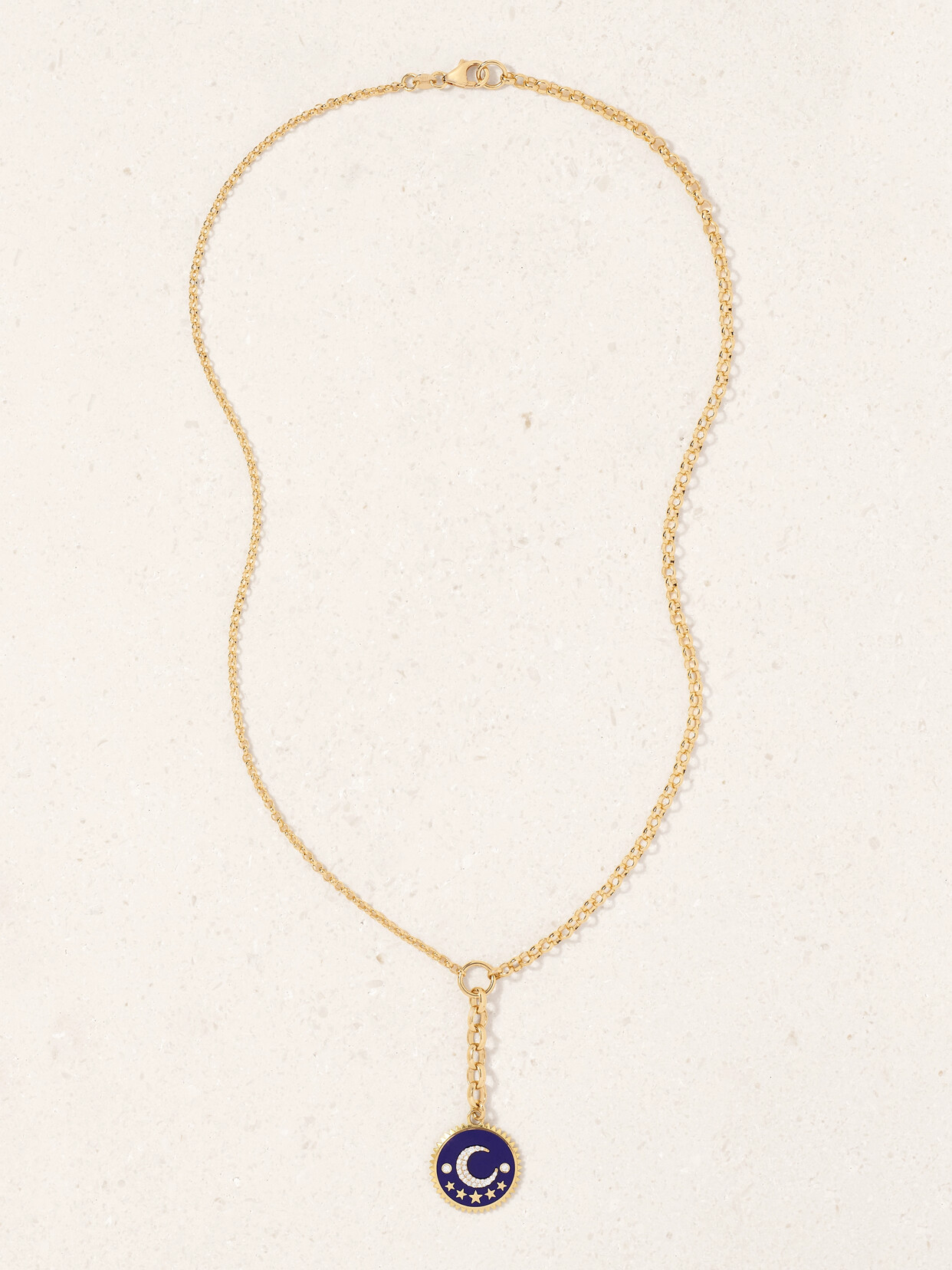 Foundrae Blue Crescent 18-karat Gold, Diamond And Enamel Necklace In White