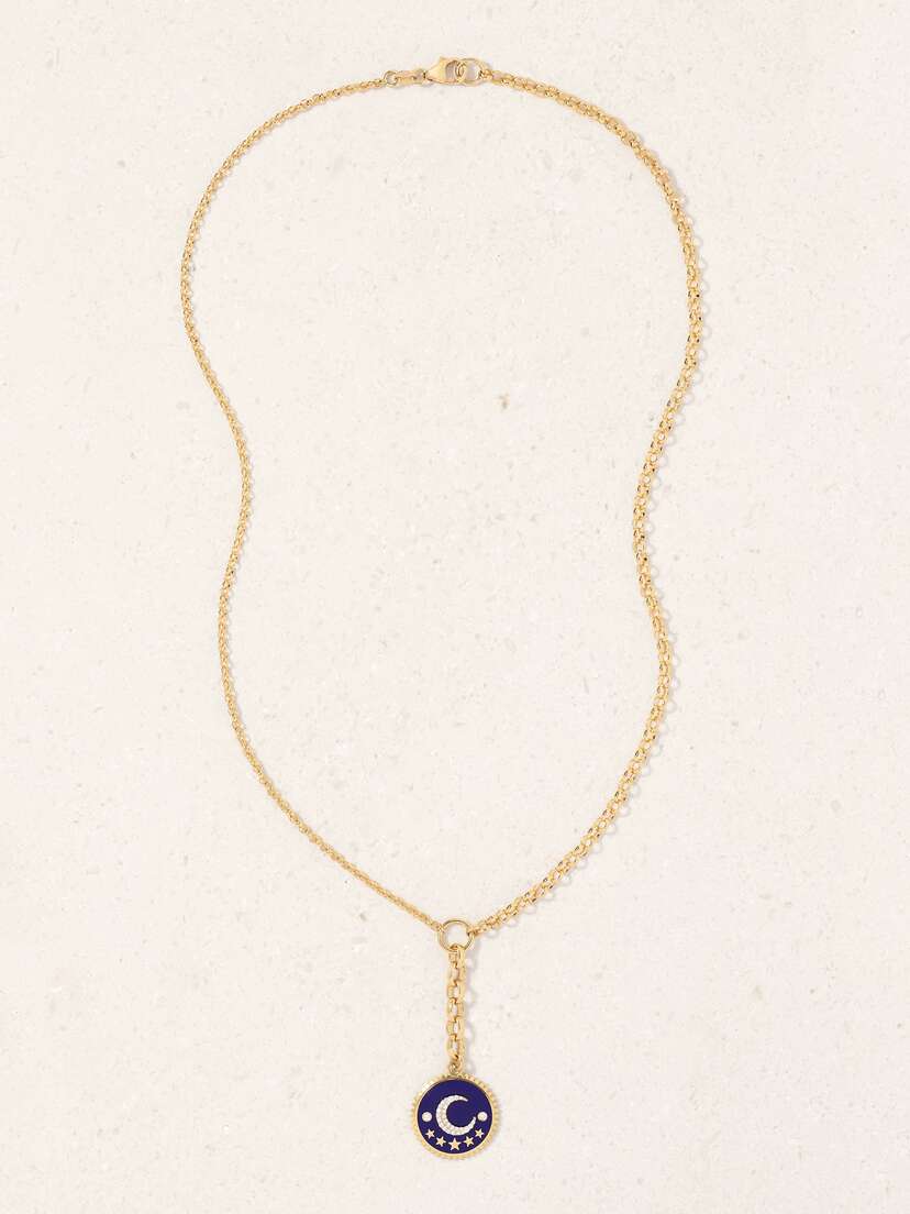 Foundrae Blue Crescent 18-karat Gold, Diamond And Enamel Necklace