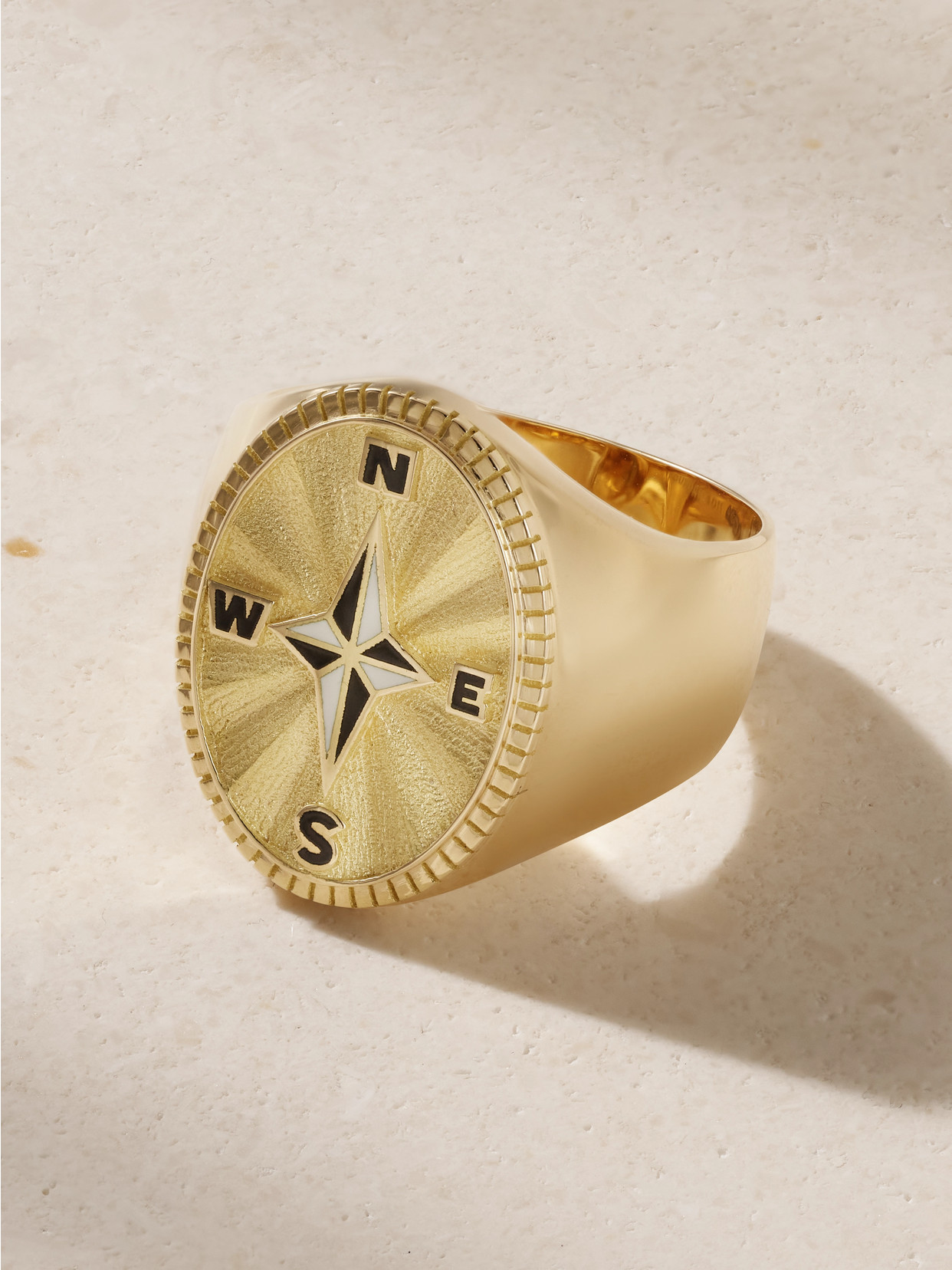 Foundrae Internal Compass 18-karat Gold And Enamel Signet Ring