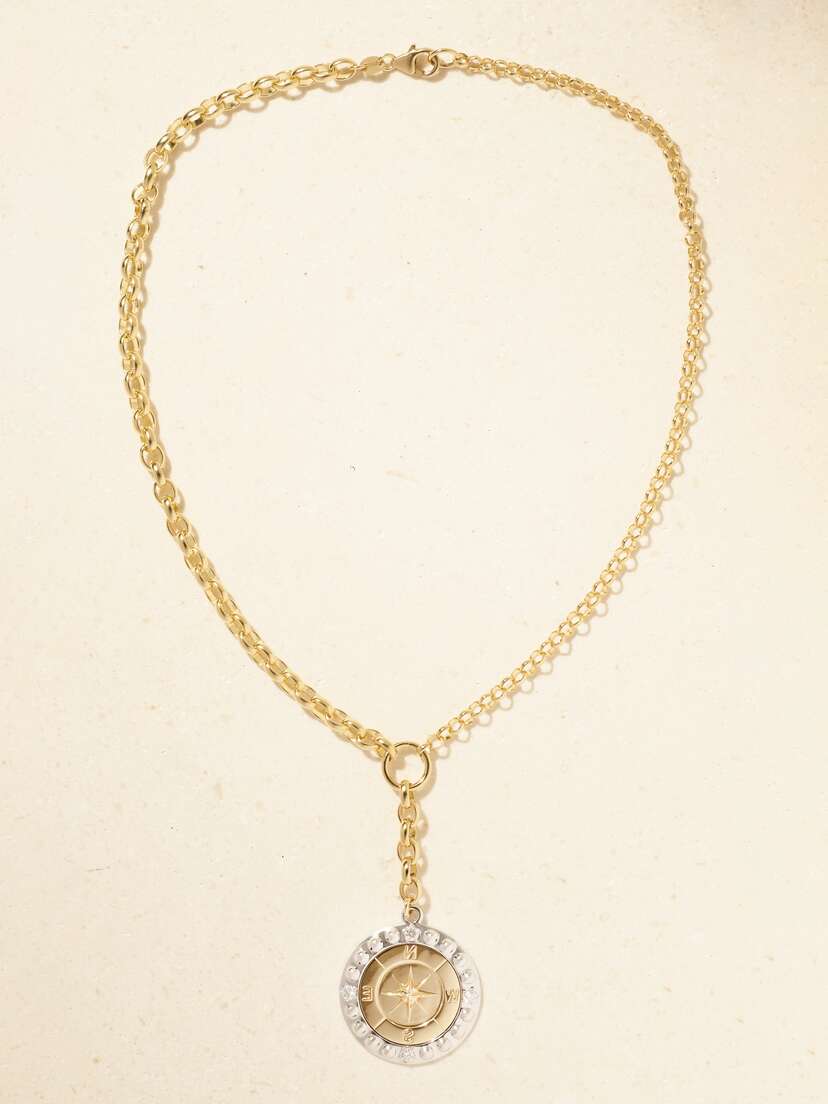 Foundrae Internal Compass 18-karat Yellow And White Gold Diamond Necklace