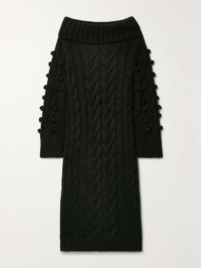 Farm Rio Pom Pom-embellished Cable-knit Turtleneck Sweater Dress - x large