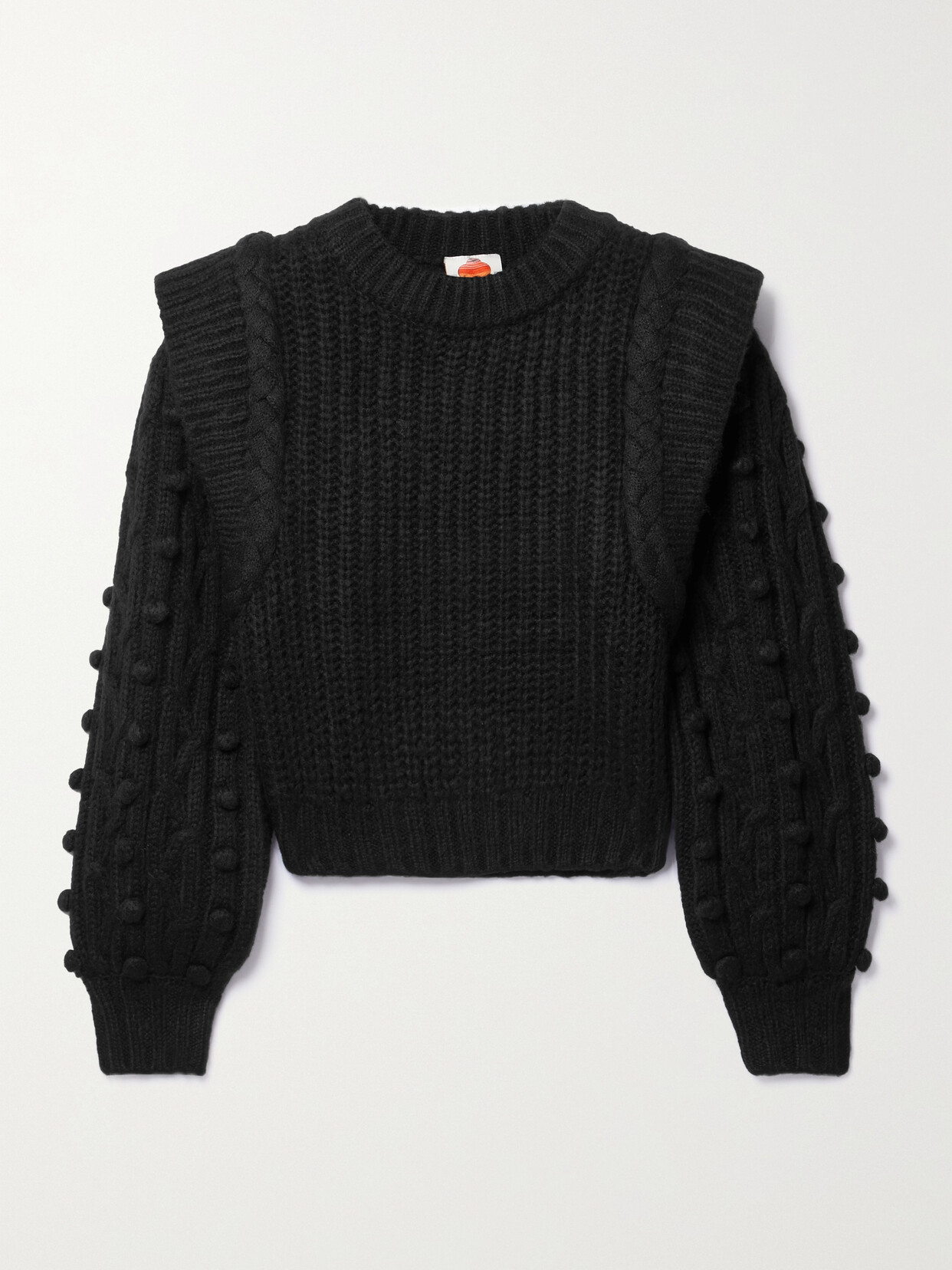 Farm Rio - Pom Pom-embellished Braided Knit Sweater - Black